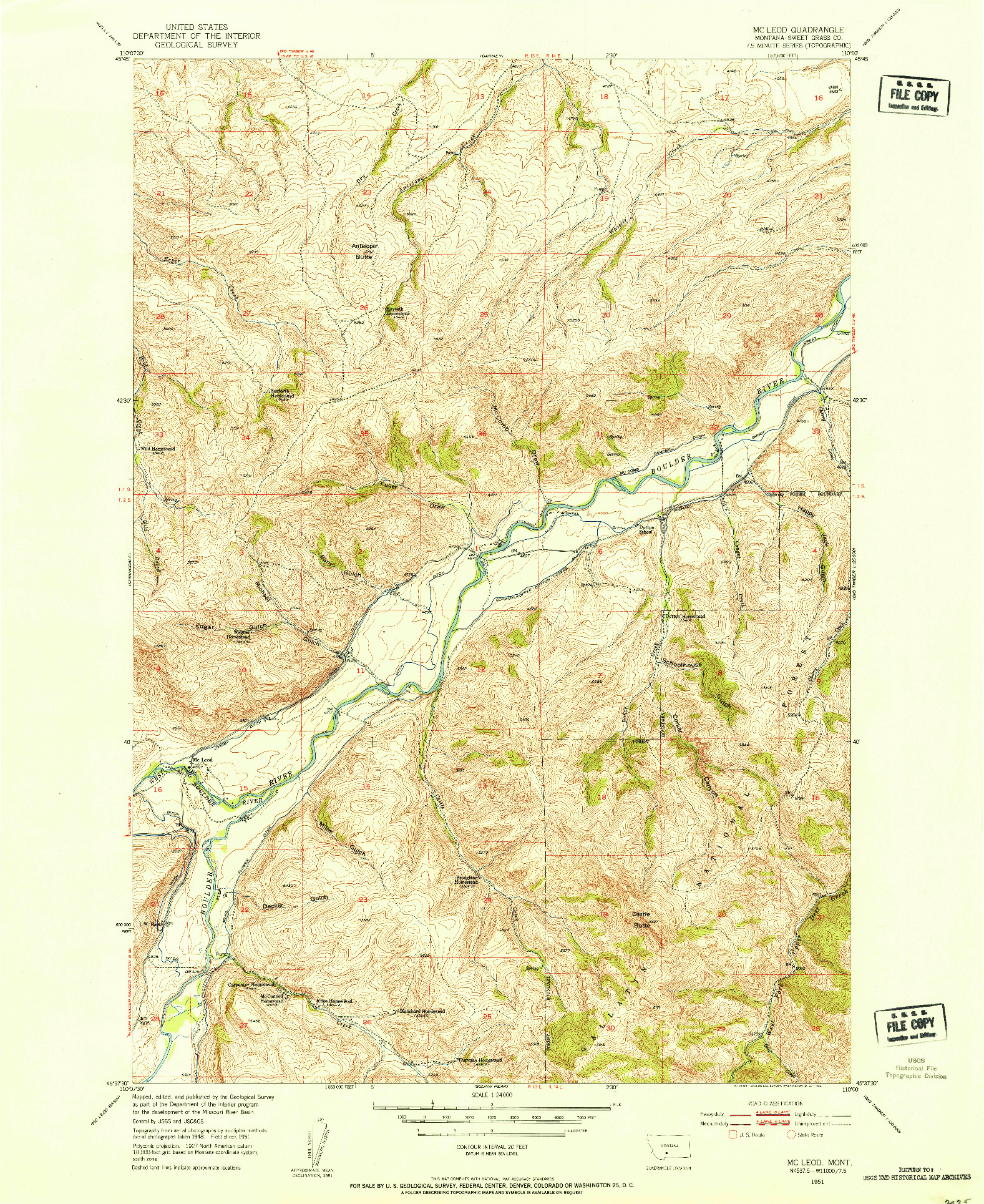 USGS 1:24000-SCALE QUADRANGLE FOR MC LEOD, MT 1951