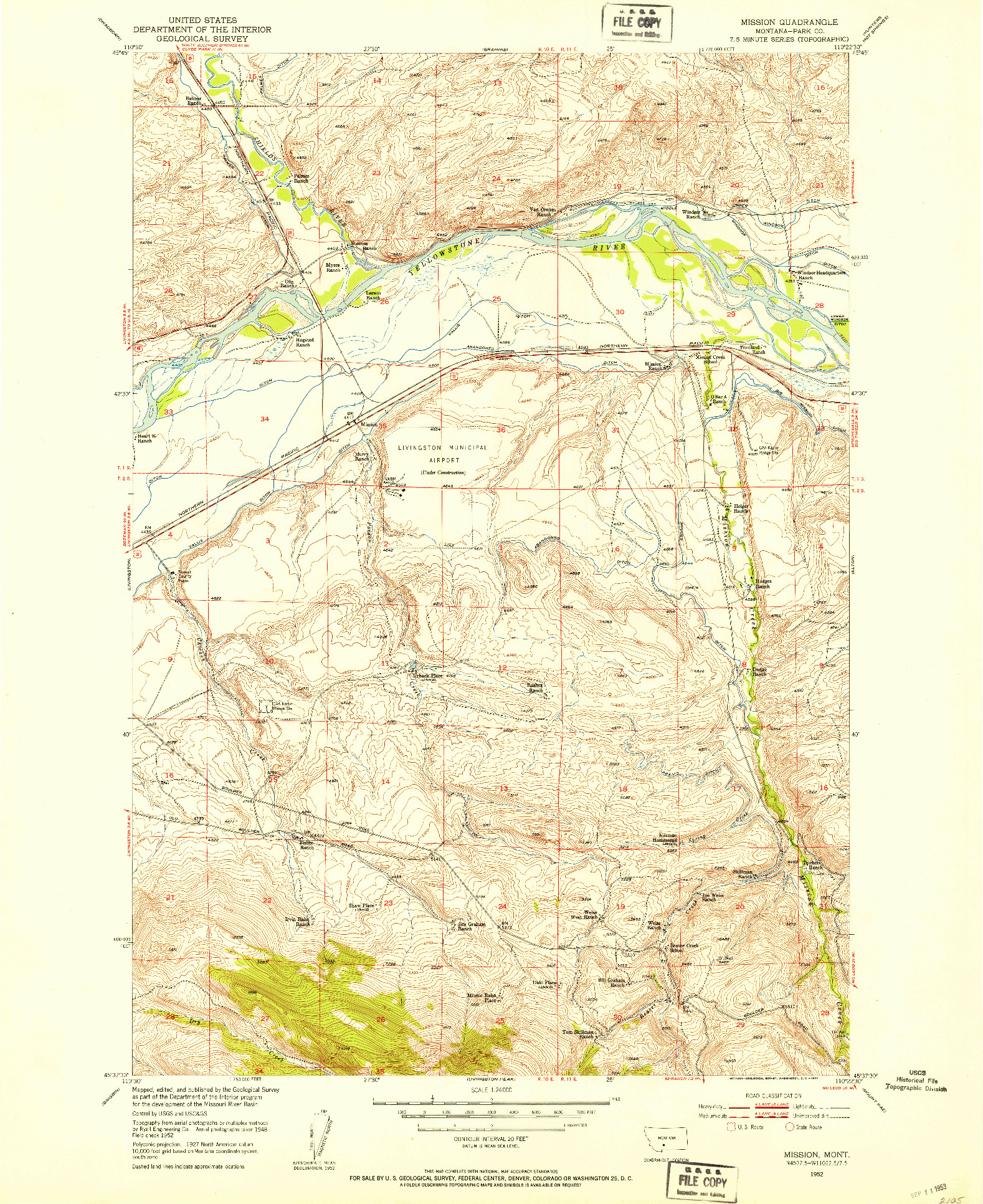 USGS 1:24000-SCALE QUADRANGLE FOR MISSION, MT 1952