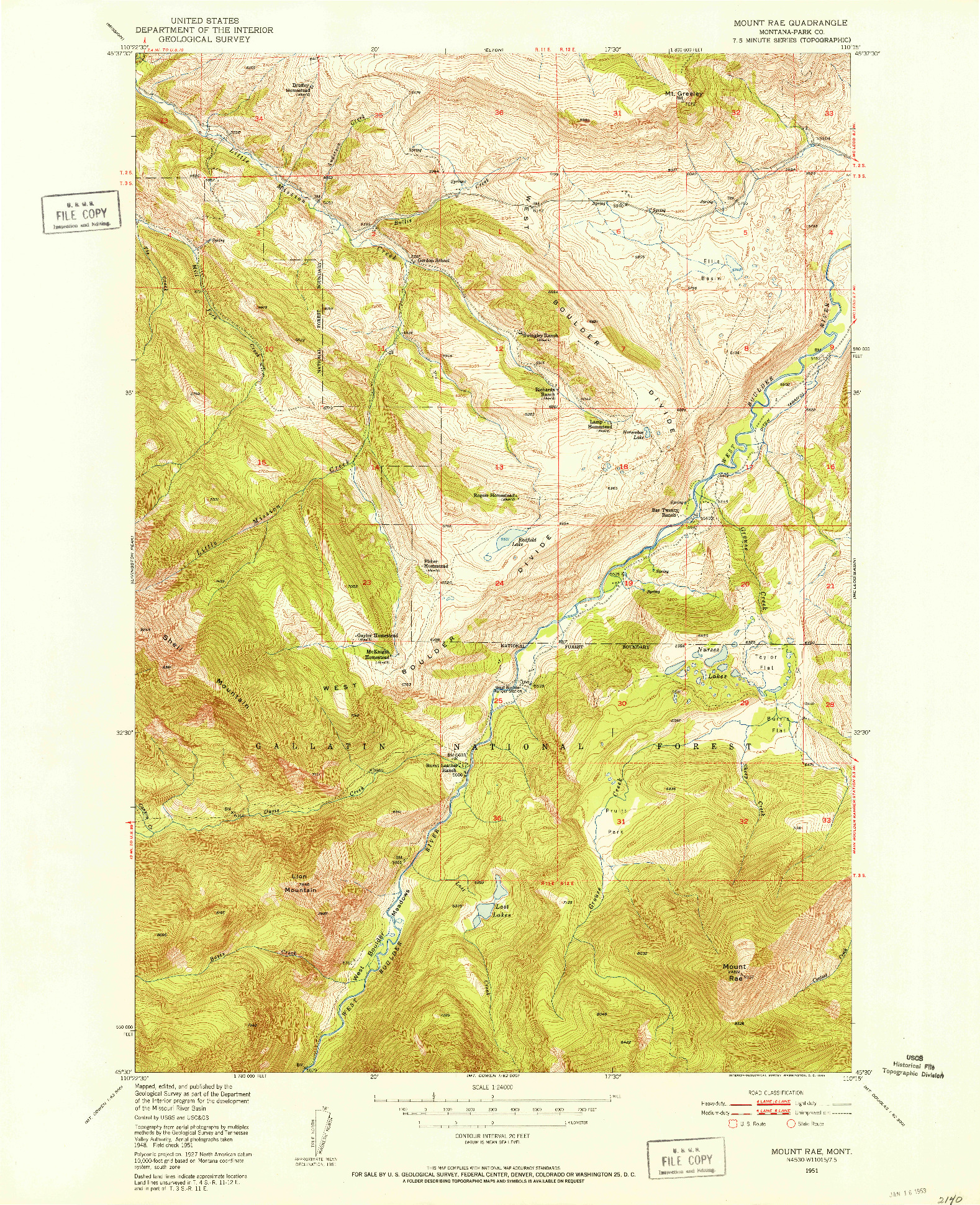 USGS 1:24000-SCALE QUADRANGLE FOR MOUNT RAE, MT 1951