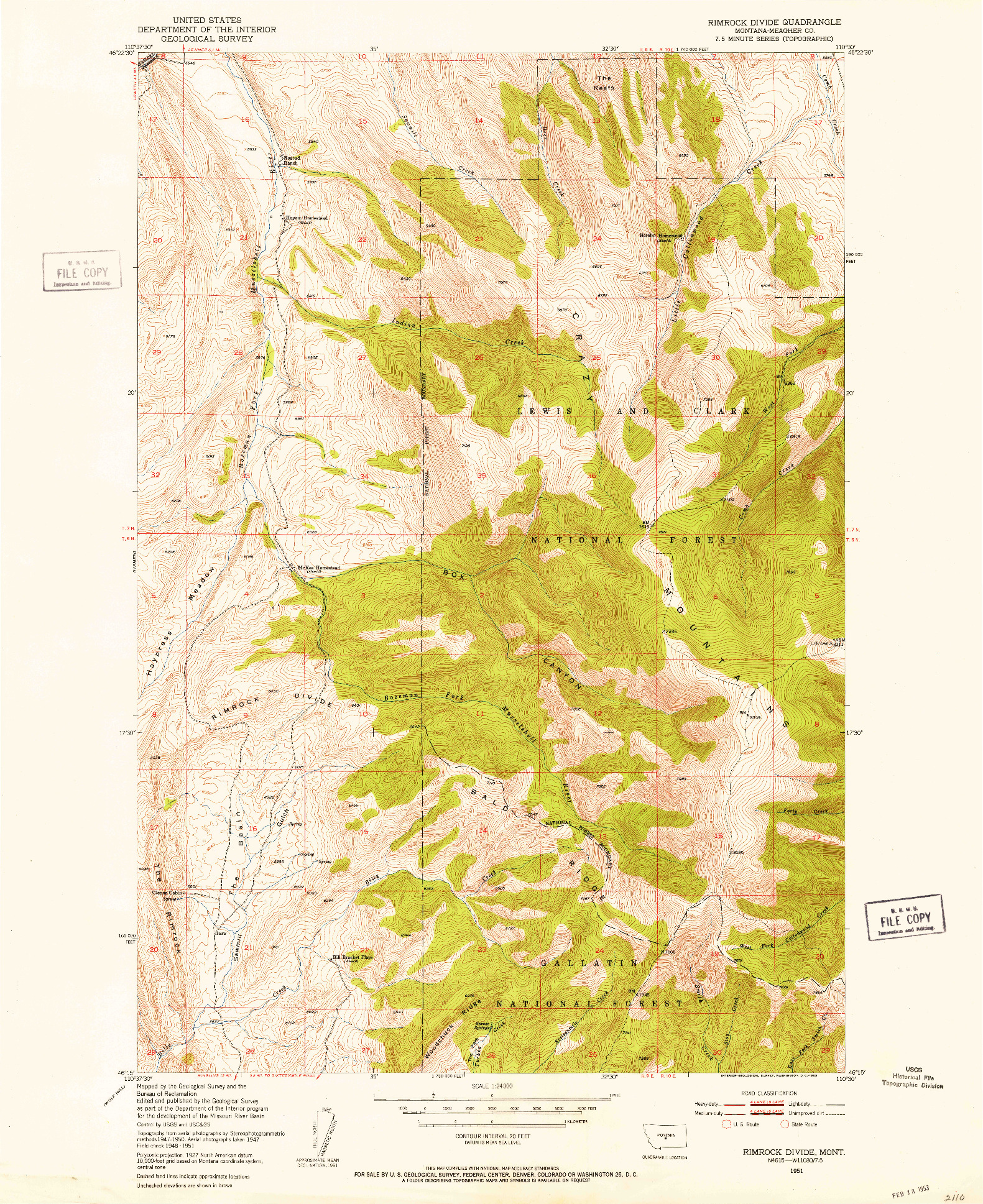 USGS 1:24000-SCALE QUADRANGLE FOR RIMROCK DIVIDE, MT 1951