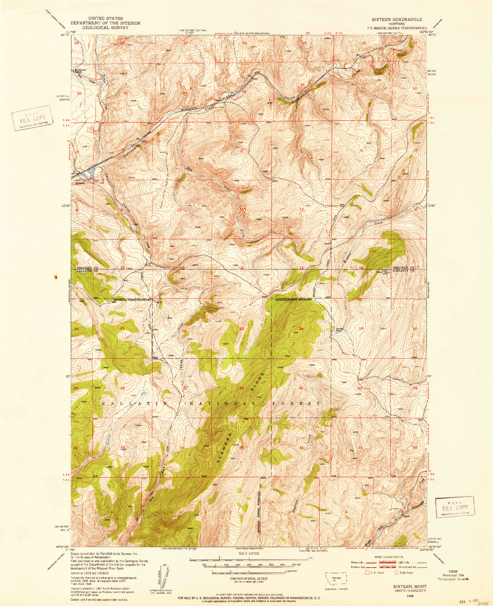 USGS 1:24000-SCALE QUADRANGLE FOR SIXTEEN, MT 1948