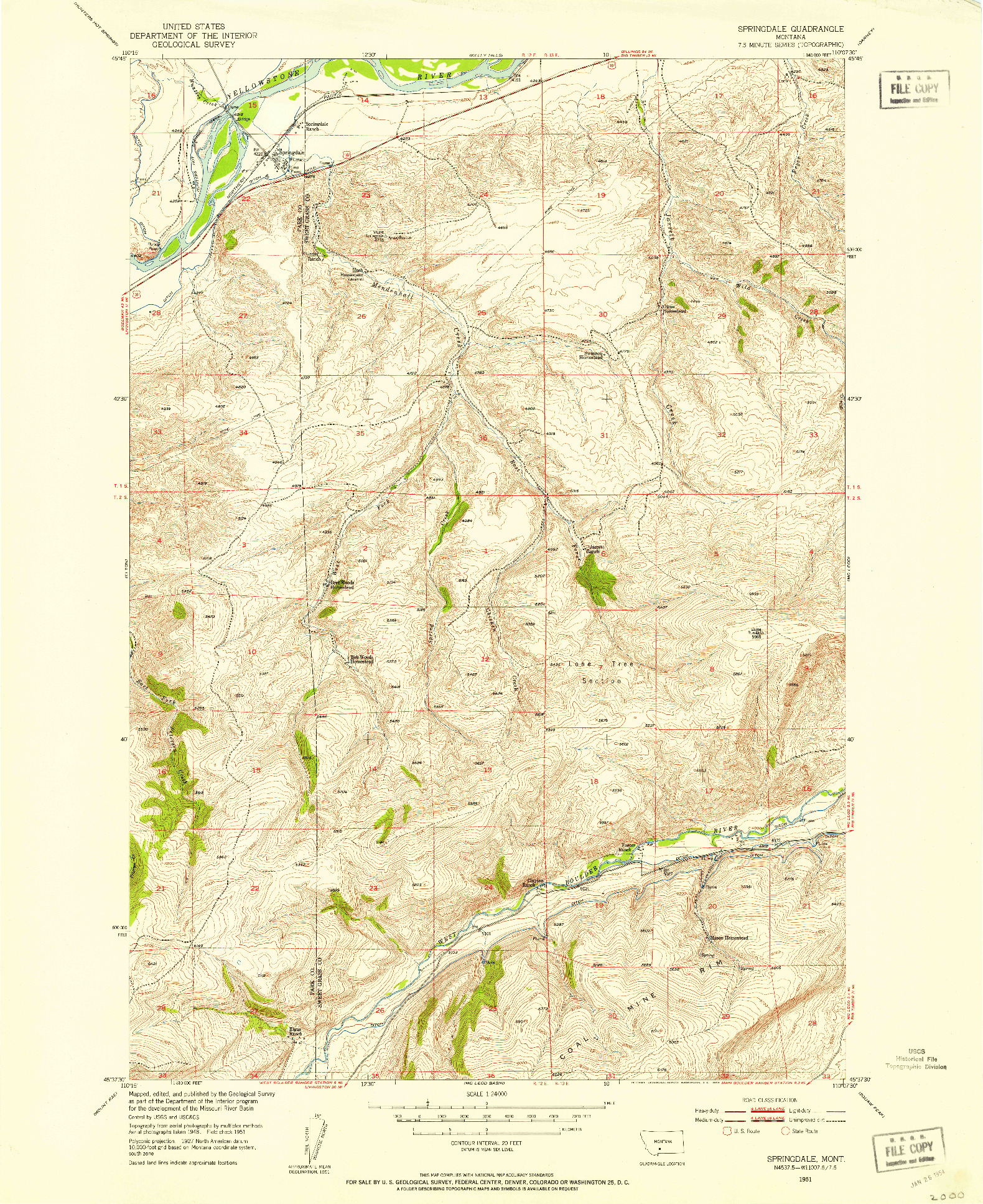 USGS 1:24000-SCALE QUADRANGLE FOR SPRINGDALE, MT 1951