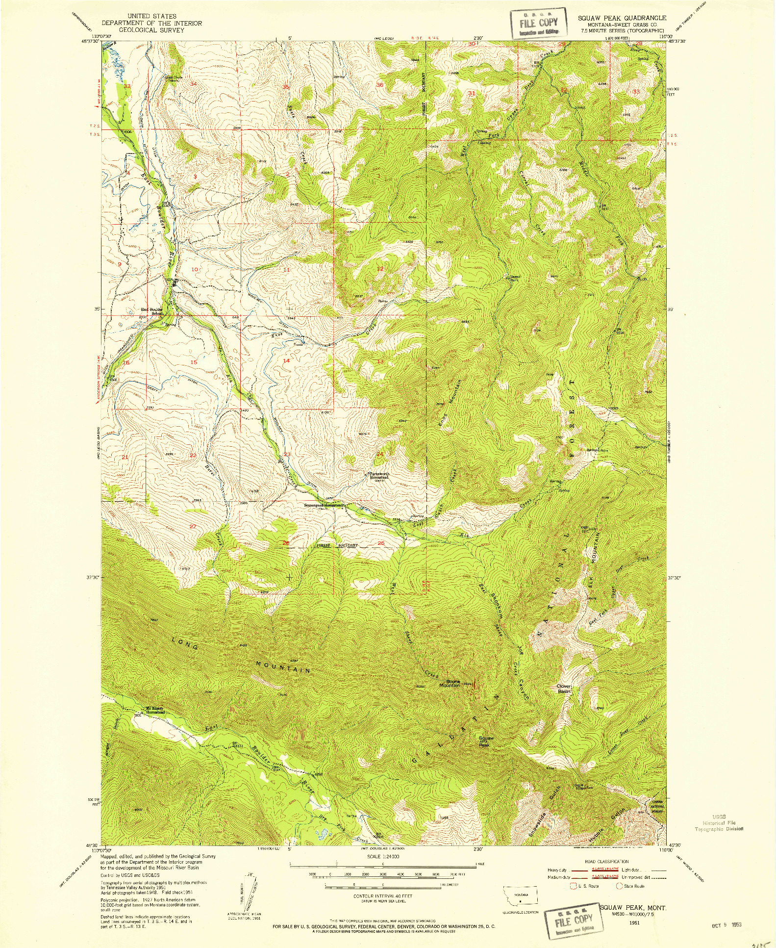 USGS 1:24000-SCALE QUADRANGLE FOR SQUAW PEAK, MT 1951