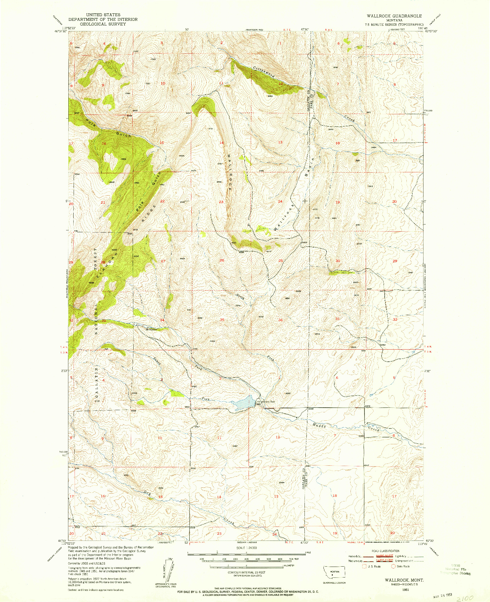 USGS 1:24000-SCALE QUADRANGLE FOR WALLROCK, MT 1951