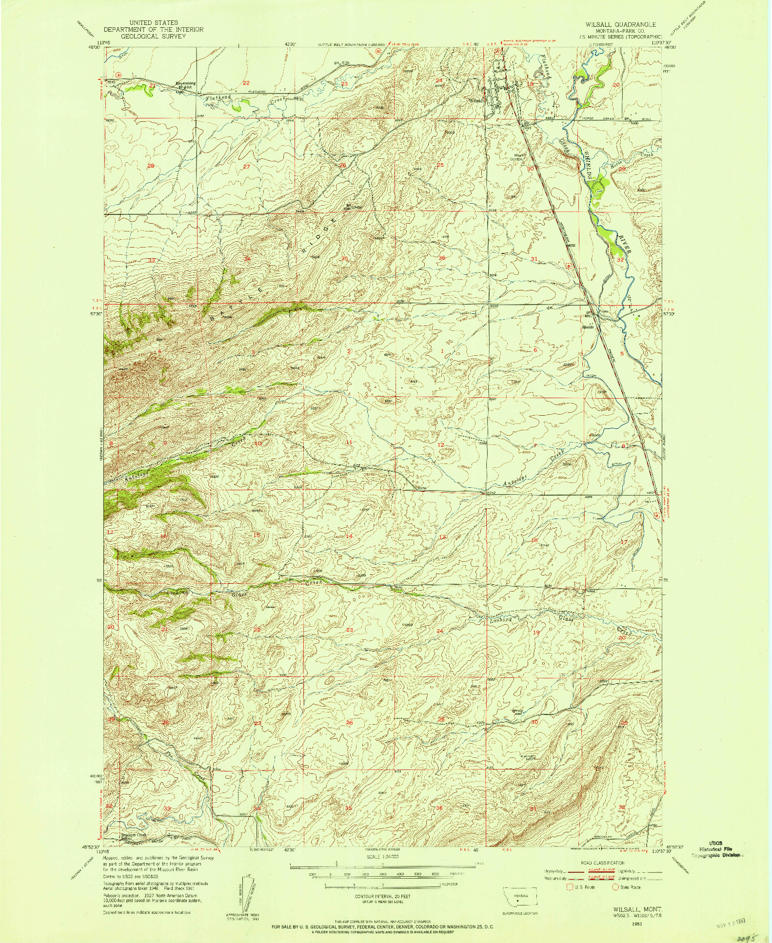 USGS 1:24000-SCALE QUADRANGLE FOR WILSALL, MT 1951