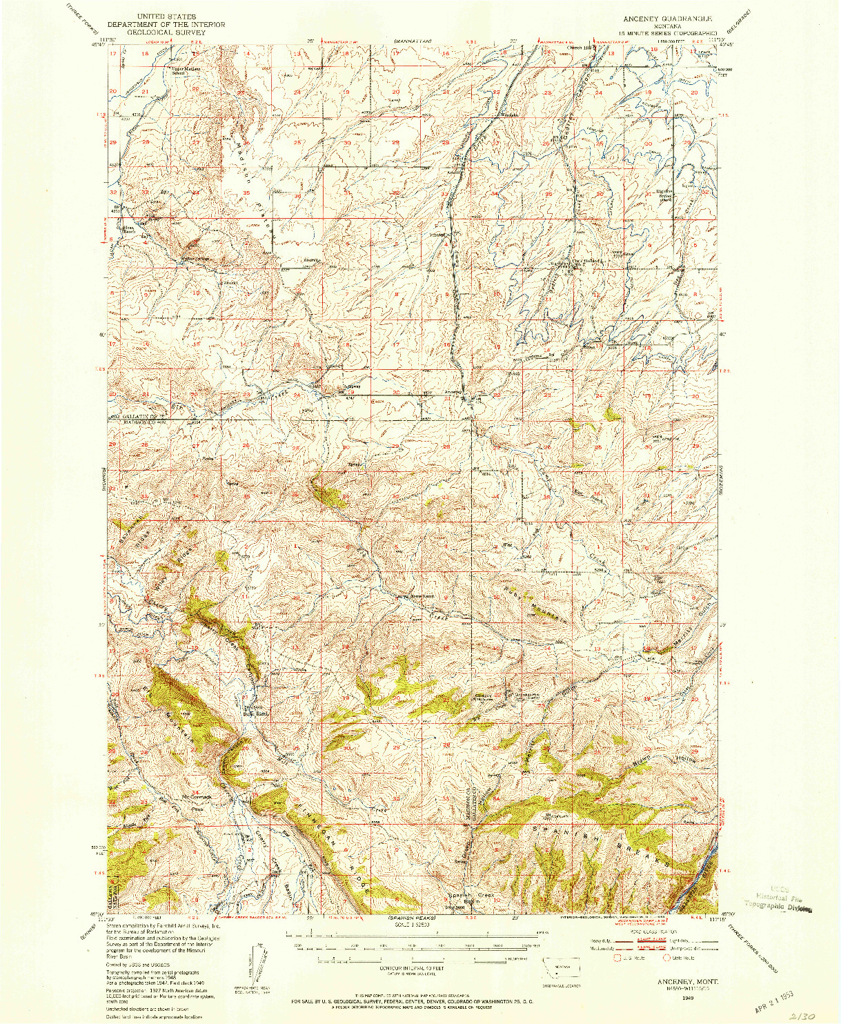 USGS 1:62500-SCALE QUADRANGLE FOR ANCENEY, MT 1949