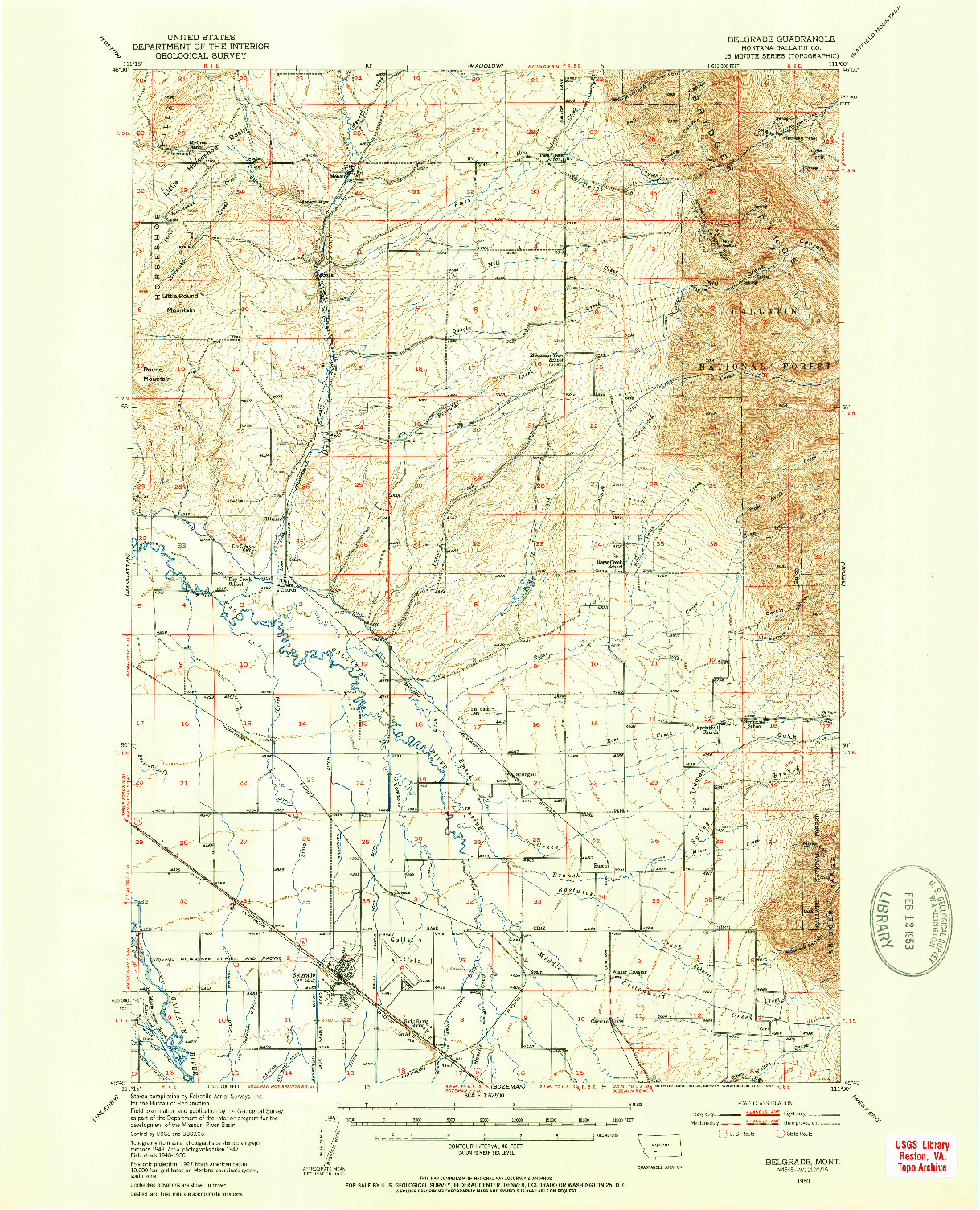 USGS 1:62500-SCALE QUADRANGLE FOR BELGRADE, MT 1950