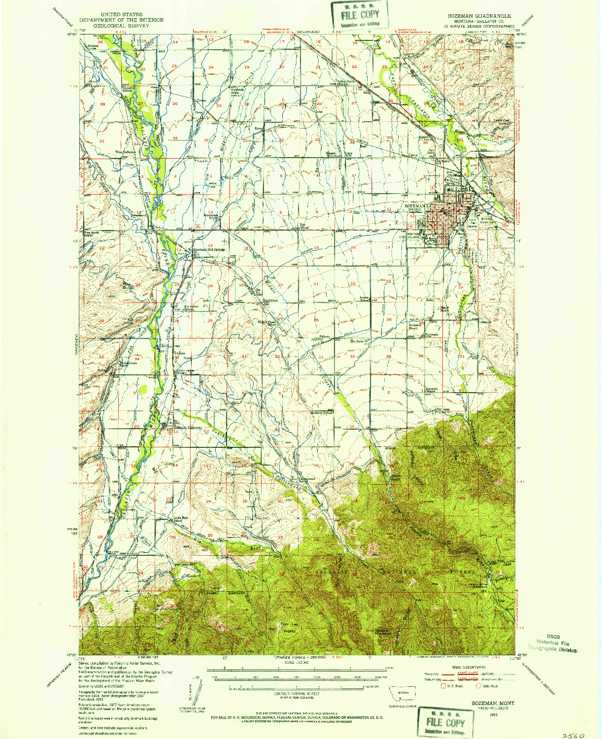 USGS 1:62500-SCALE QUADRANGLE FOR BOZEMAN, MT 1953