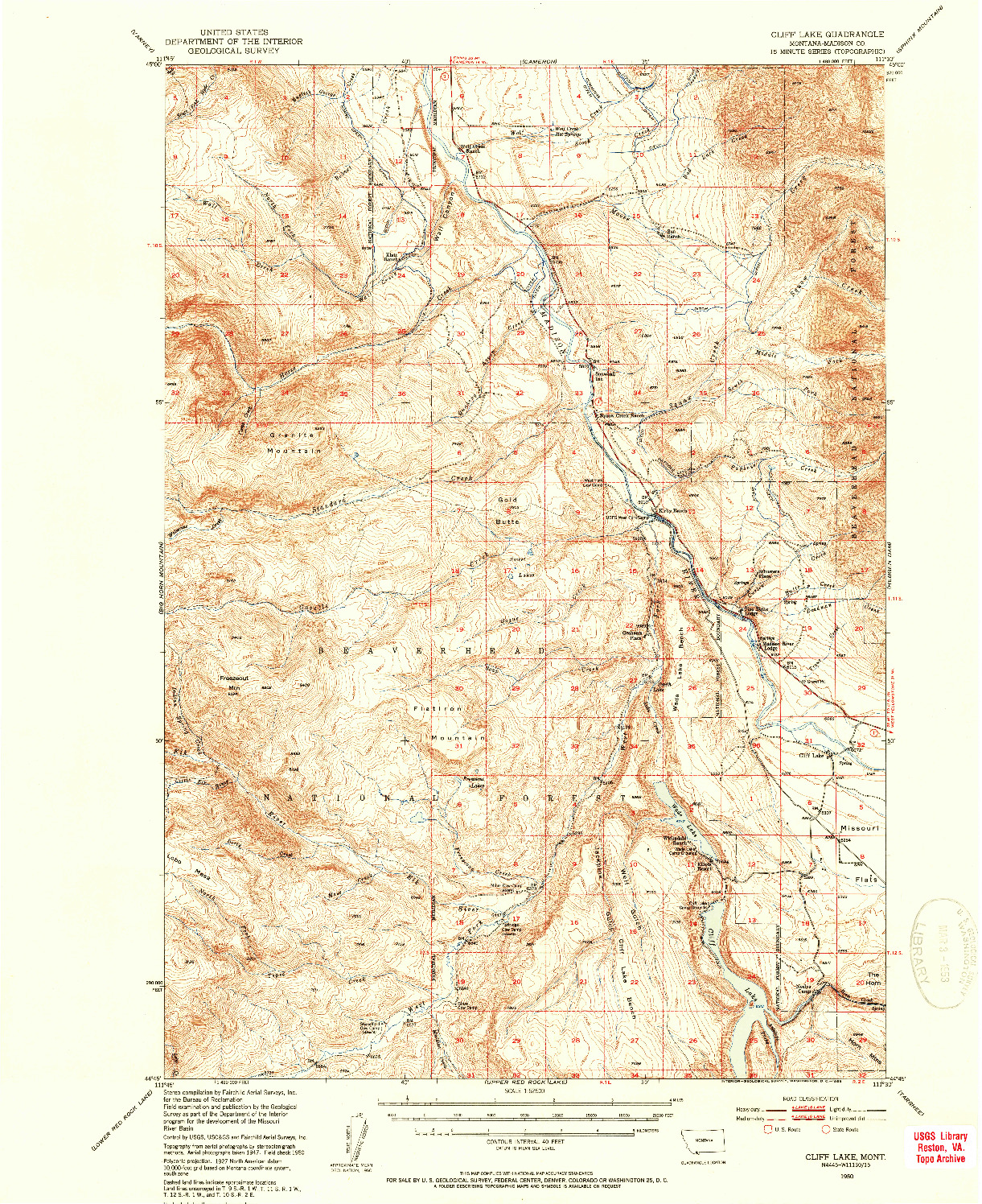 USGS 1:62500-SCALE QUADRANGLE FOR CLIFF LAKE, MT 1950