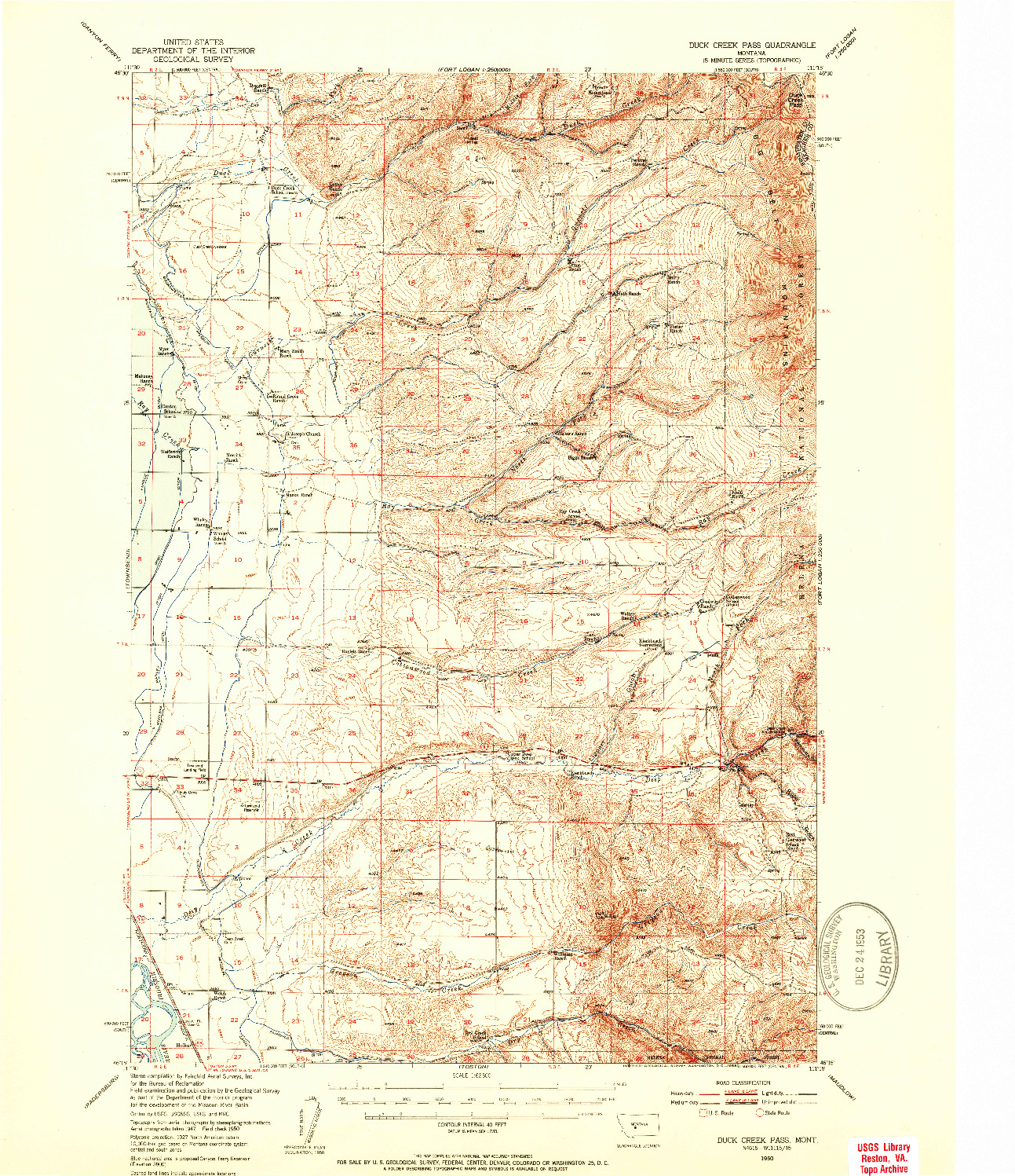 USGS 1:62500-SCALE QUADRANGLE FOR DUCK CREEK PASS, MT 1950