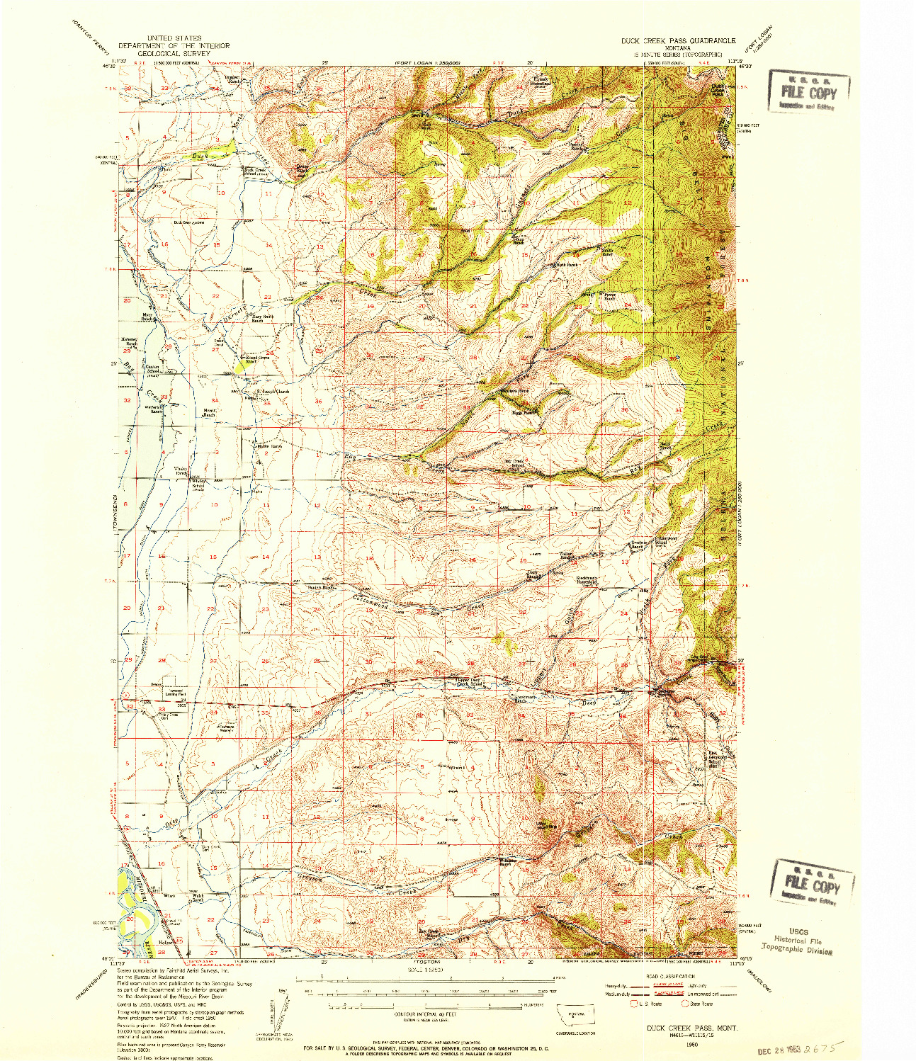 USGS 1:62500-SCALE QUADRANGLE FOR DUCK CREEK PASS, MT 1950