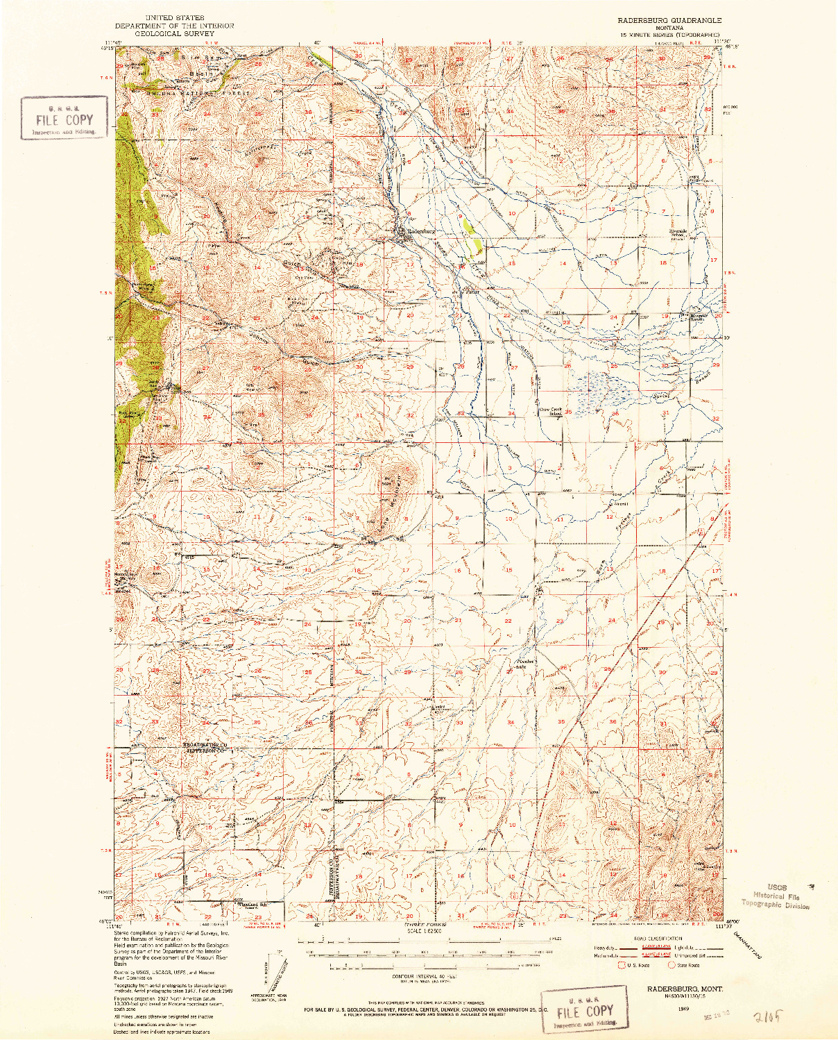 USGS 1:62500-SCALE QUADRANGLE FOR RADERSBURG, MT 1949