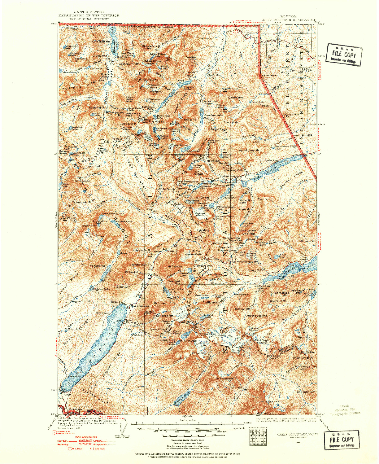 USGS 1:125000-SCALE QUADRANGLE FOR CHIEF MOUNTAIN, MT 1938