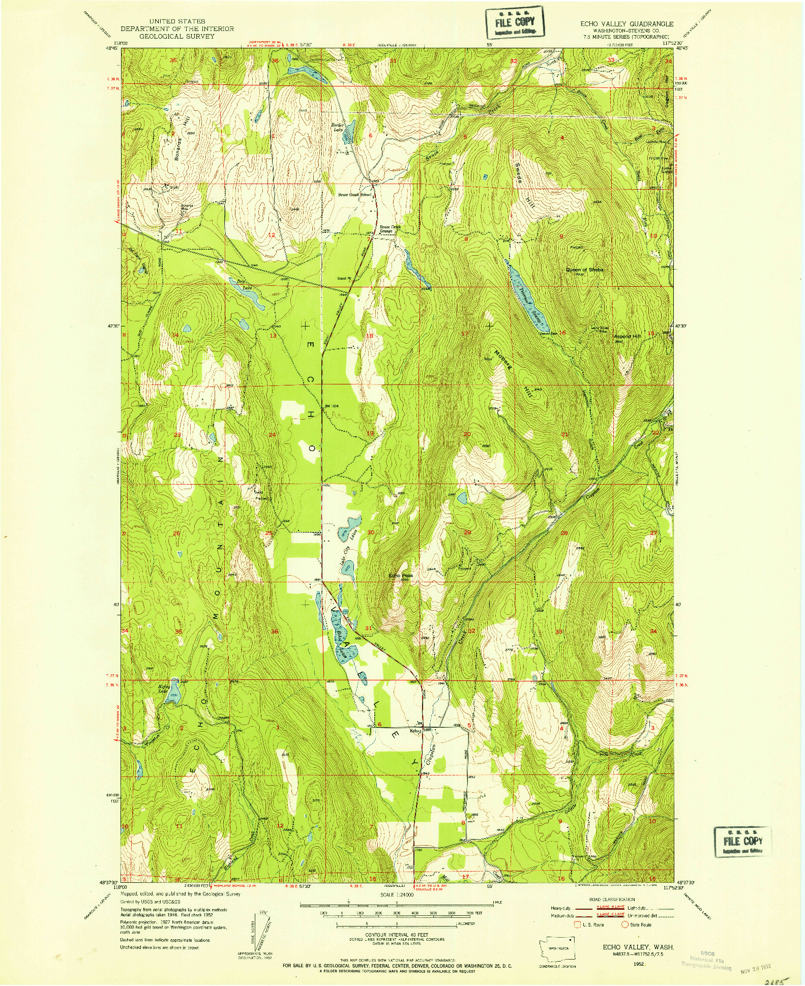 USGS 1:24000-SCALE QUADRANGLE FOR ECHO VALLEY, WA 1952