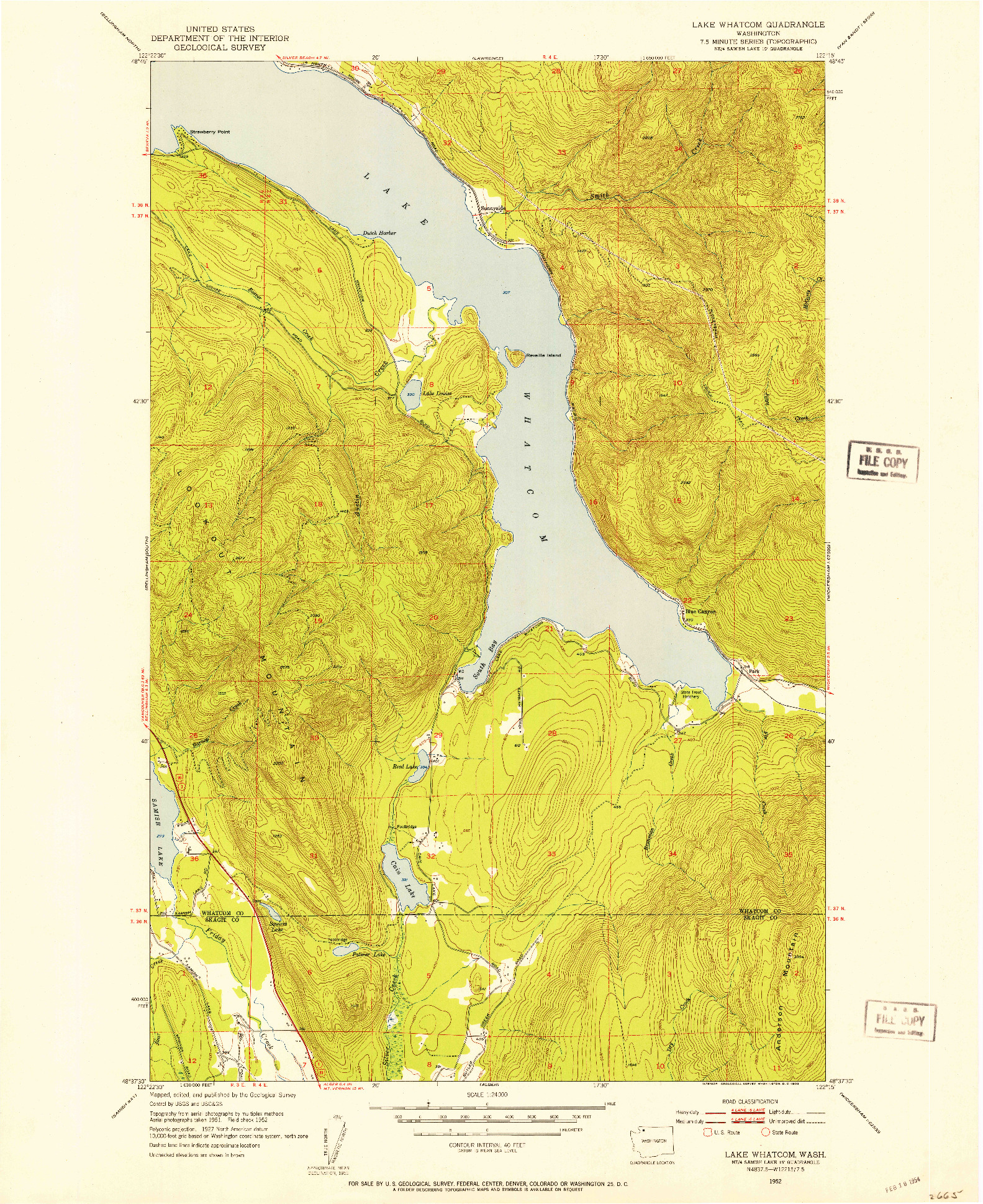 USGS 1:24000-SCALE QUADRANGLE FOR LAKE WHATCOM, WA 1952