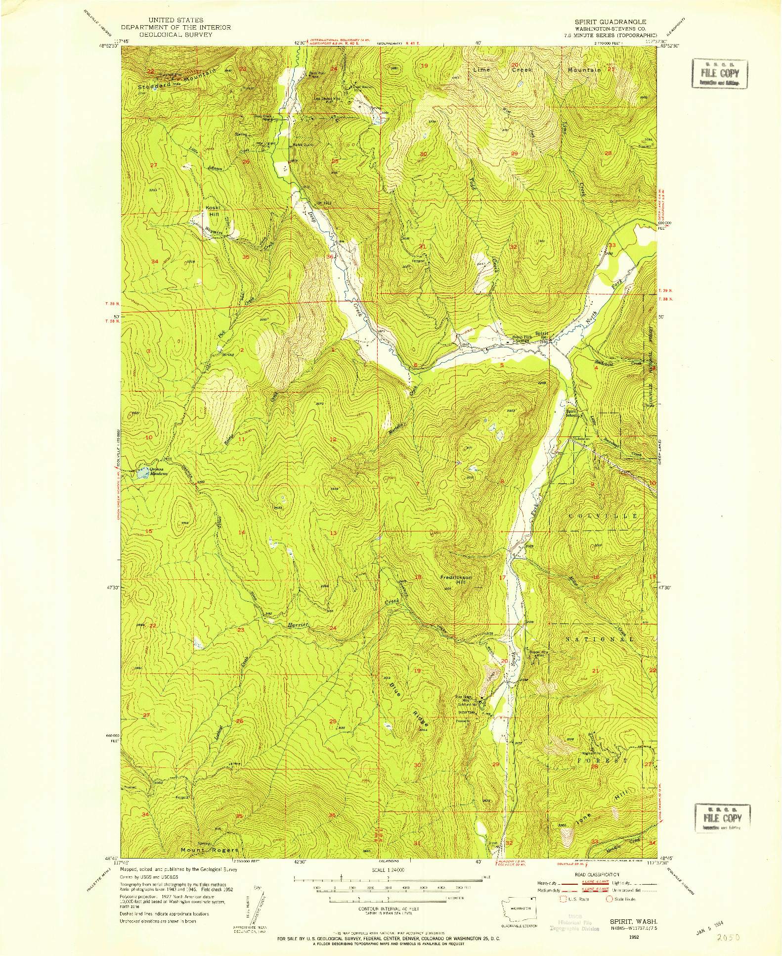 USGS 1:24000-SCALE QUADRANGLE FOR SPIRIT, WA 1952