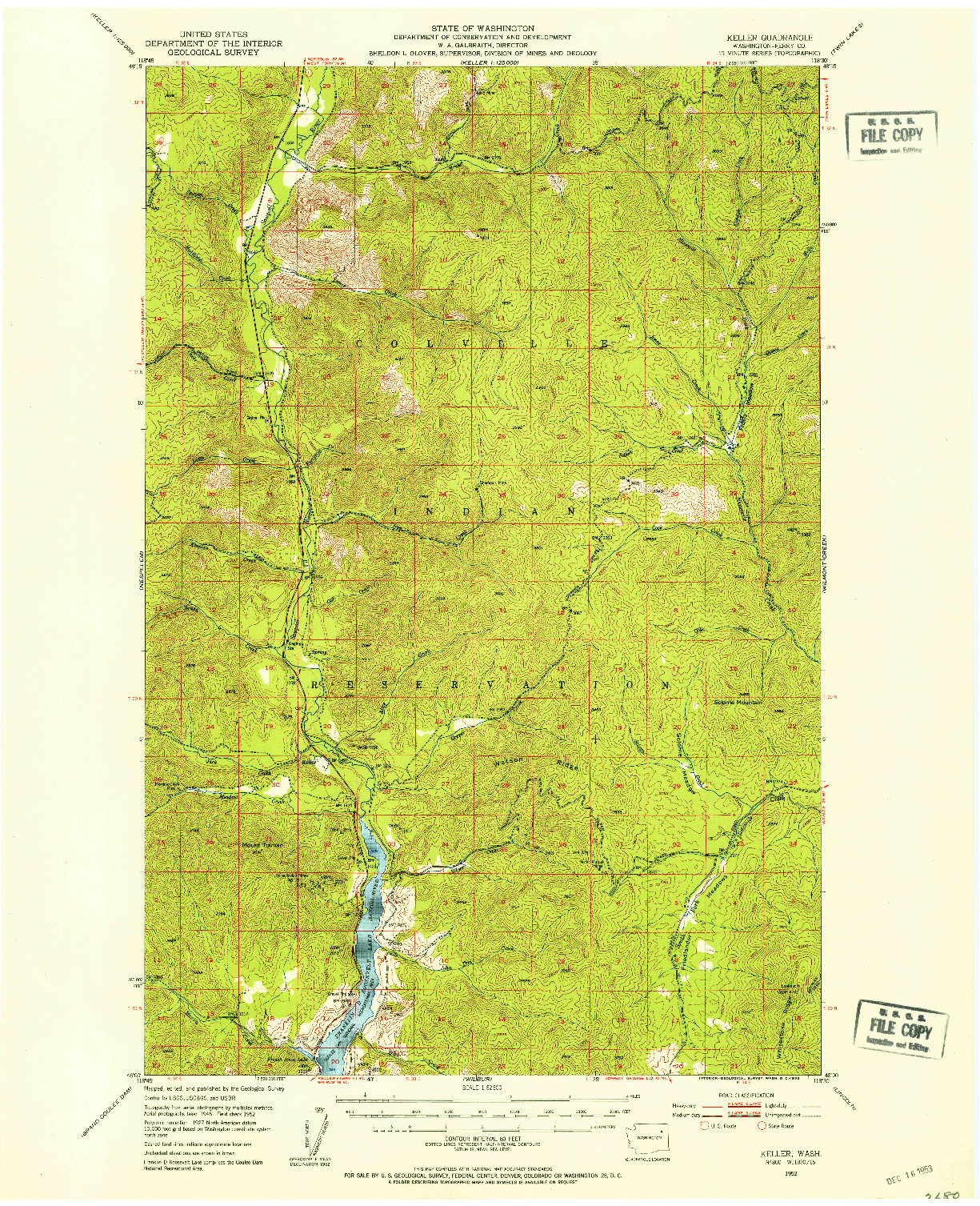 USGS 1:62500-SCALE QUADRANGLE FOR KELLER, WA 1952