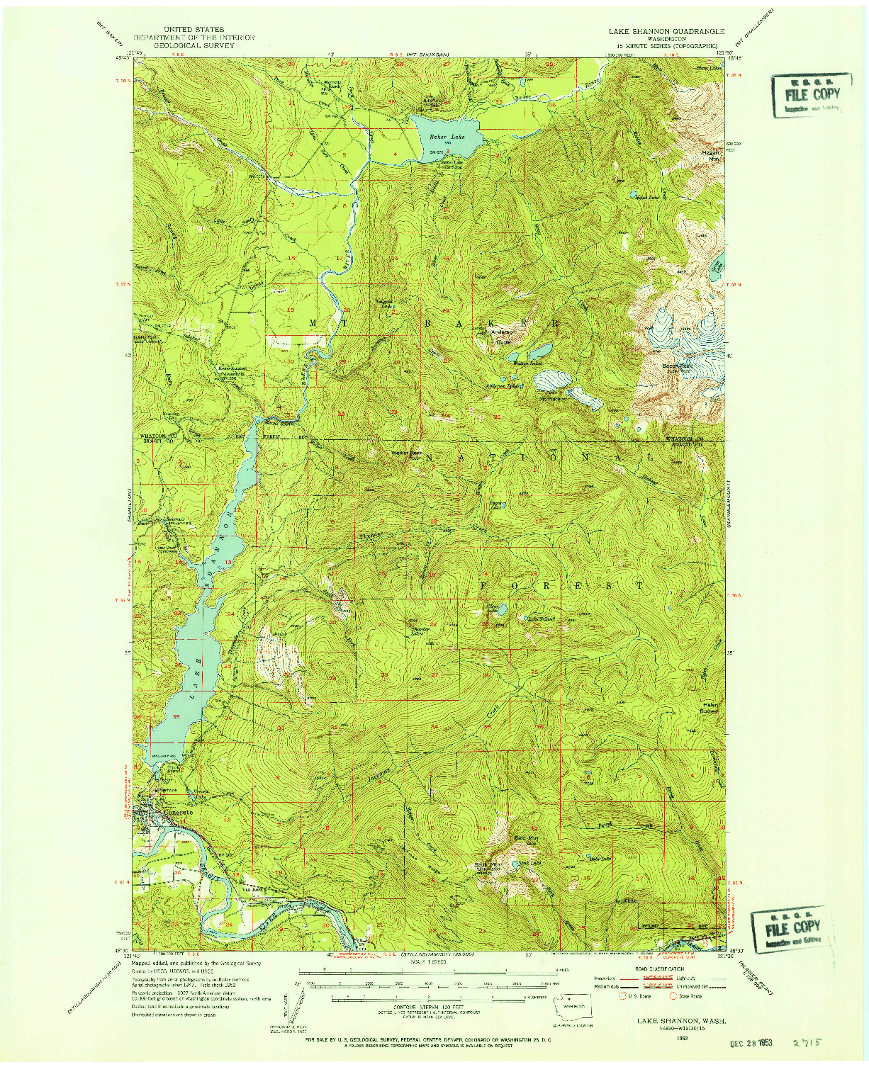 USGS 1:62500-SCALE QUADRANGLE FOR LAKE SHANNON, WA 1952