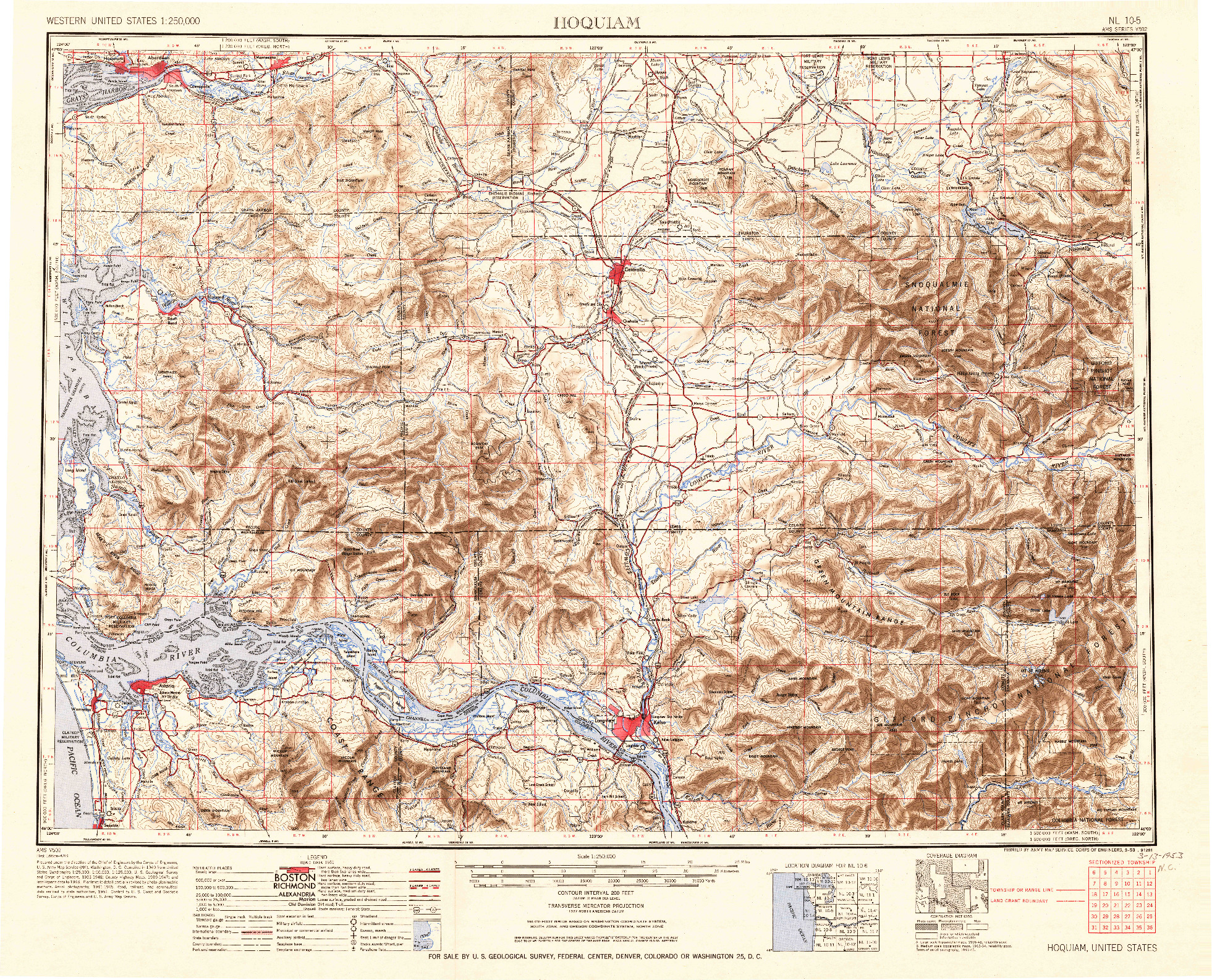 USGS 1:250000-SCALE QUADRANGLE FOR HOQUIAM, WA 1953