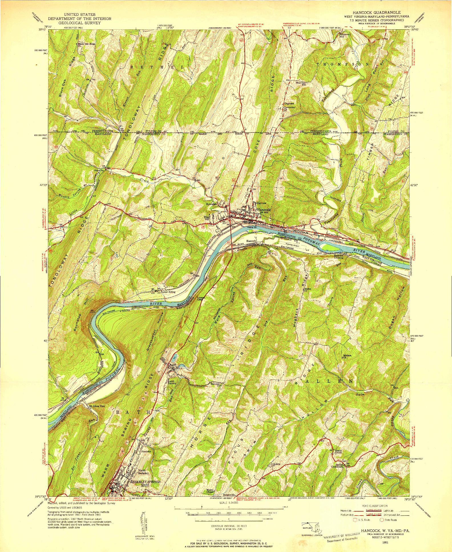 USGS 1:24000-SCALE QUADRANGLE FOR HANCOCK, WV 1951