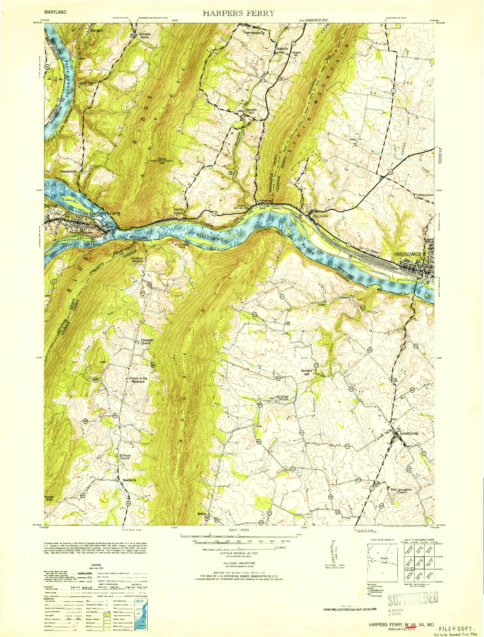 USGS 1:24000-SCALE QUADRANGLE FOR HARPERS FERRY, WV 1953