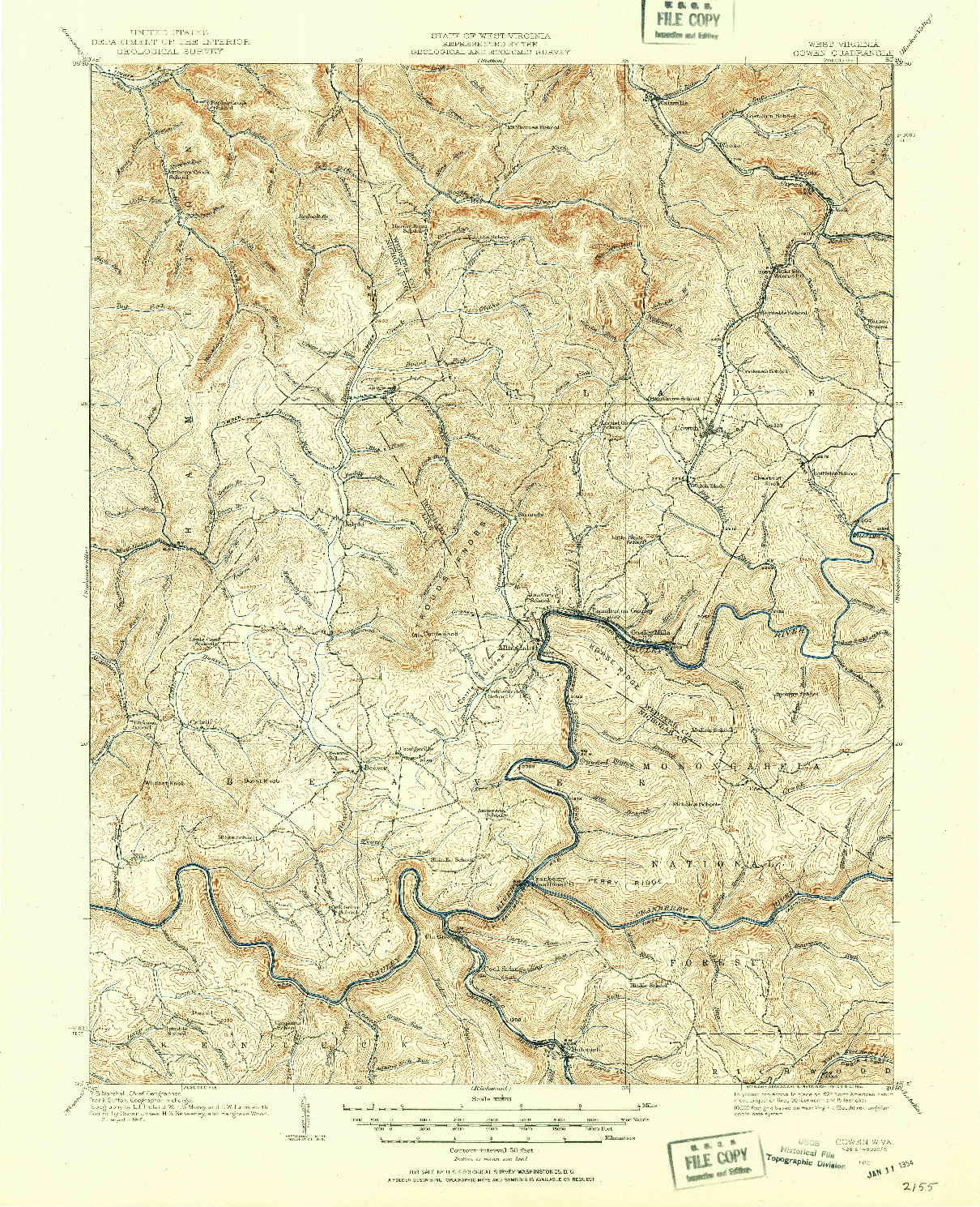 USGS 1:62500-SCALE QUADRANGLE FOR COWEN, WV 1915