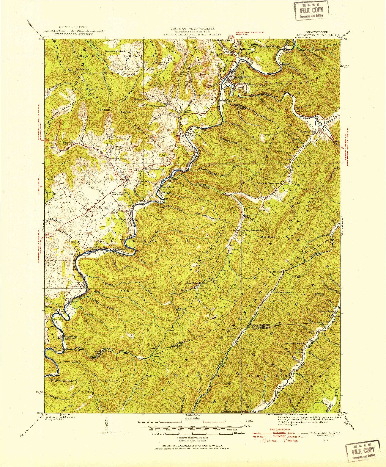 USGS 1:62500-SCALE QUADRANGLE FOR MARLINTON, WV 1923