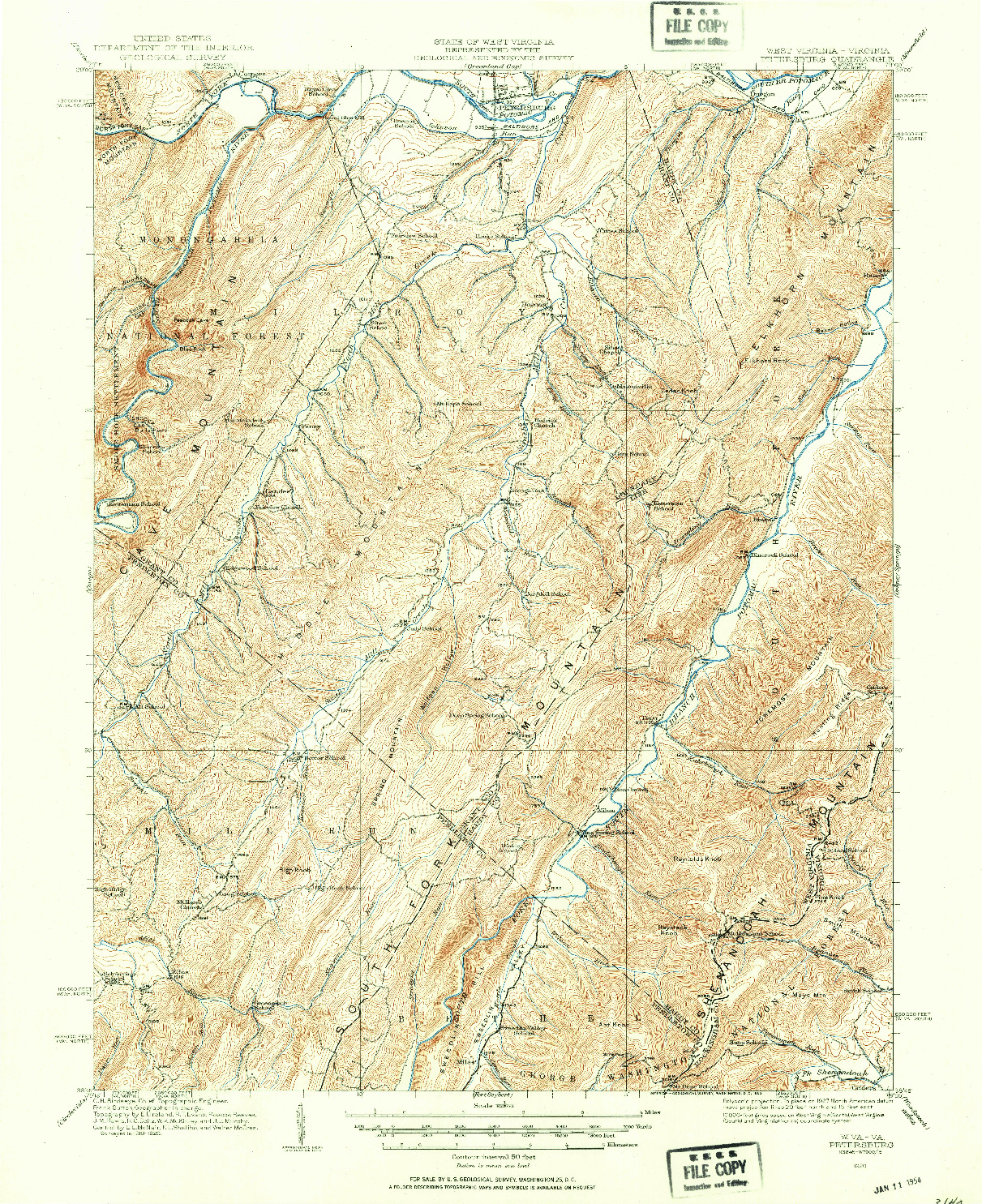 USGS 1:62500-SCALE QUADRANGLE FOR PETERSBURG, WV 1920