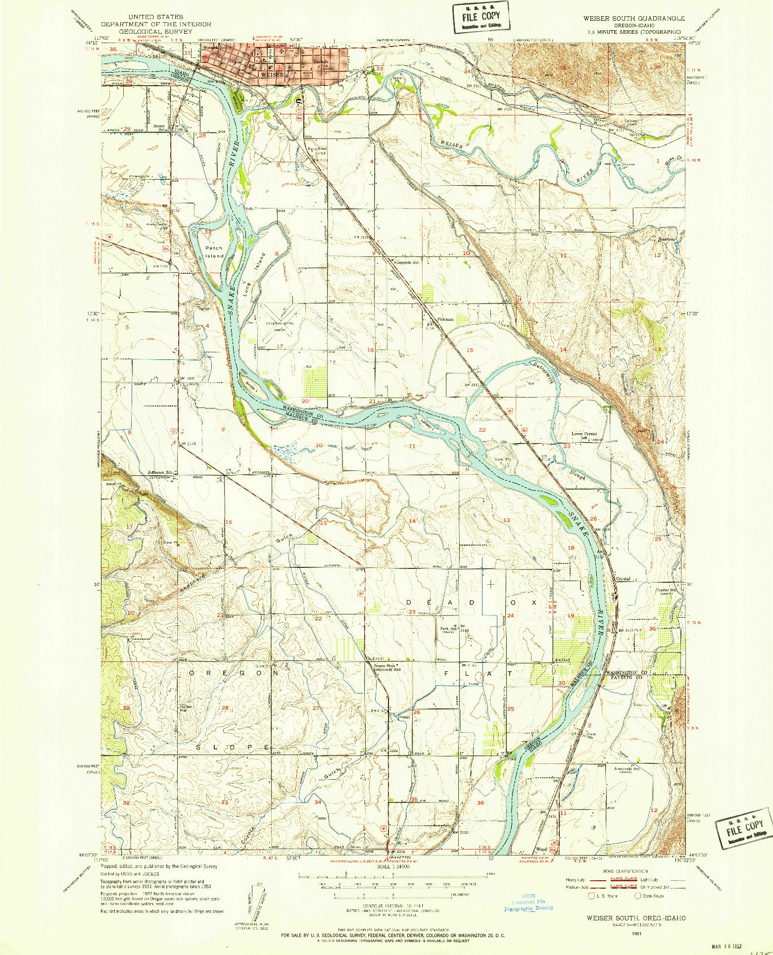 USGS 1:24000-SCALE QUADRANGLE FOR WEISER SOUTH, OR 1951