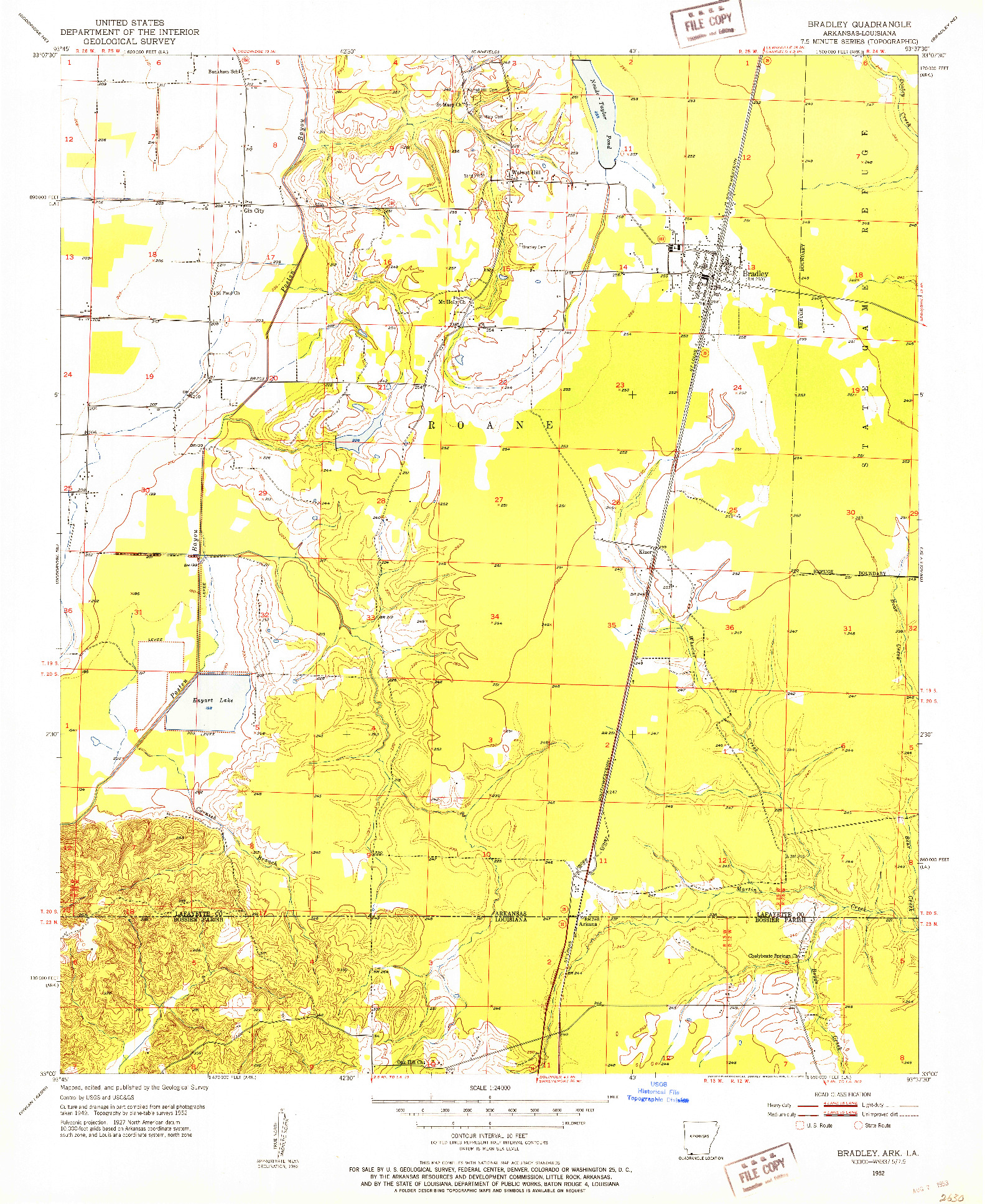 USGS 1:24000-SCALE QUADRANGLE FOR BRADLEY, AR 1952