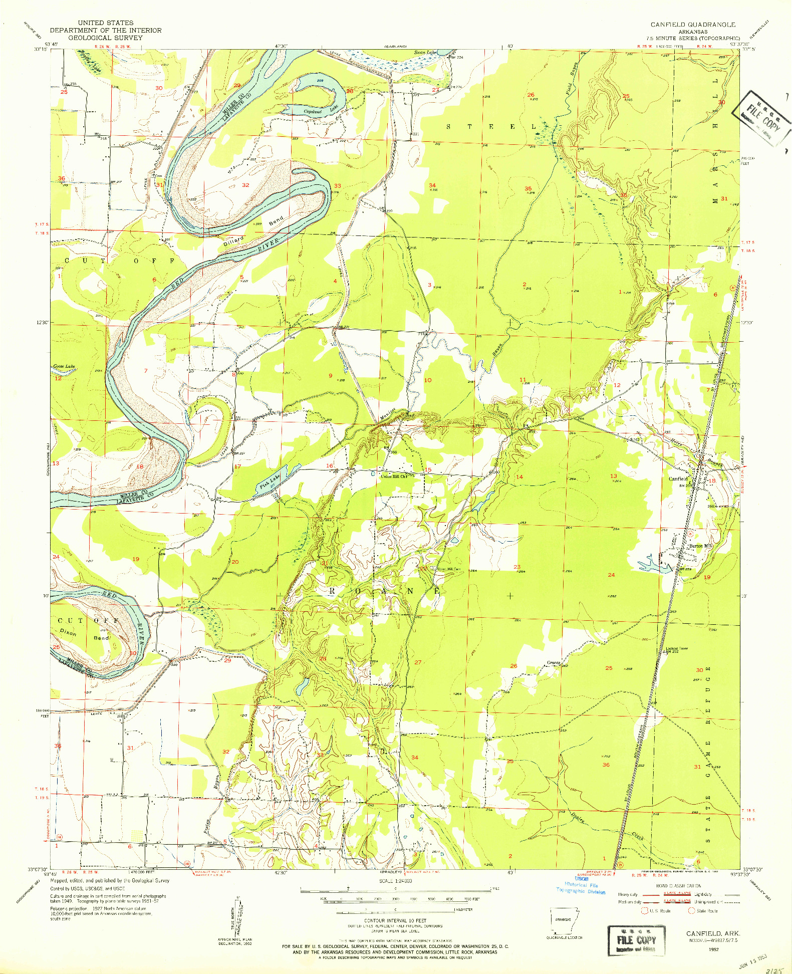 USGS 1:24000-SCALE QUADRANGLE FOR CANFIELD, AR 1952