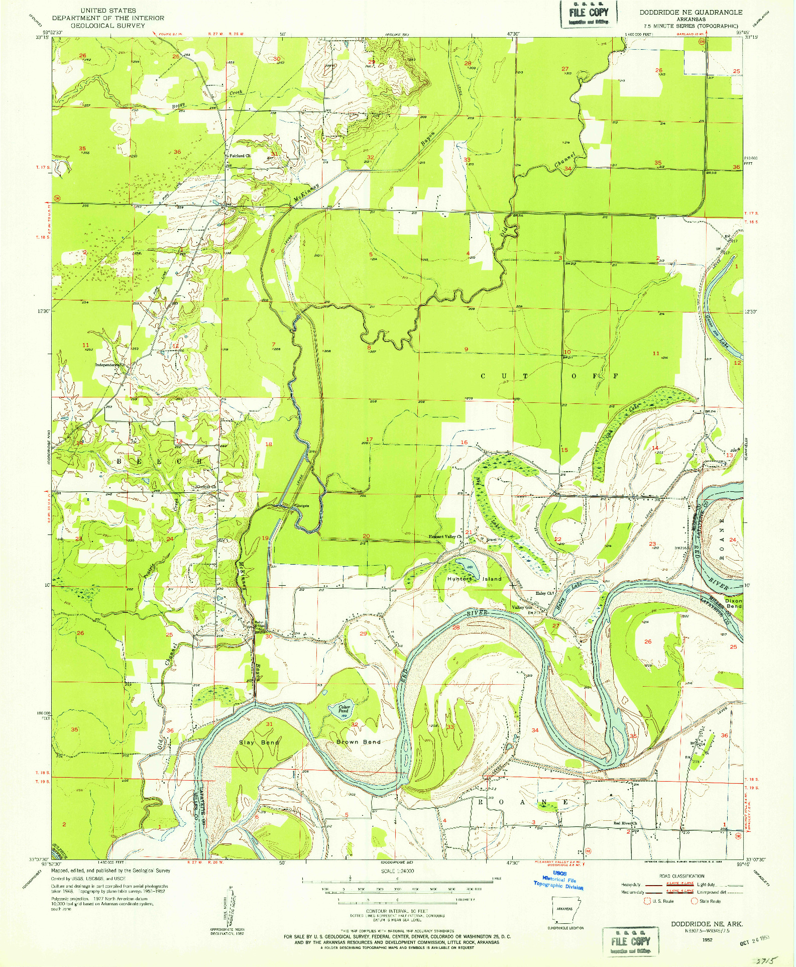 USGS 1:24000-SCALE QUADRANGLE FOR DODDRIDGE NE, AR 1952