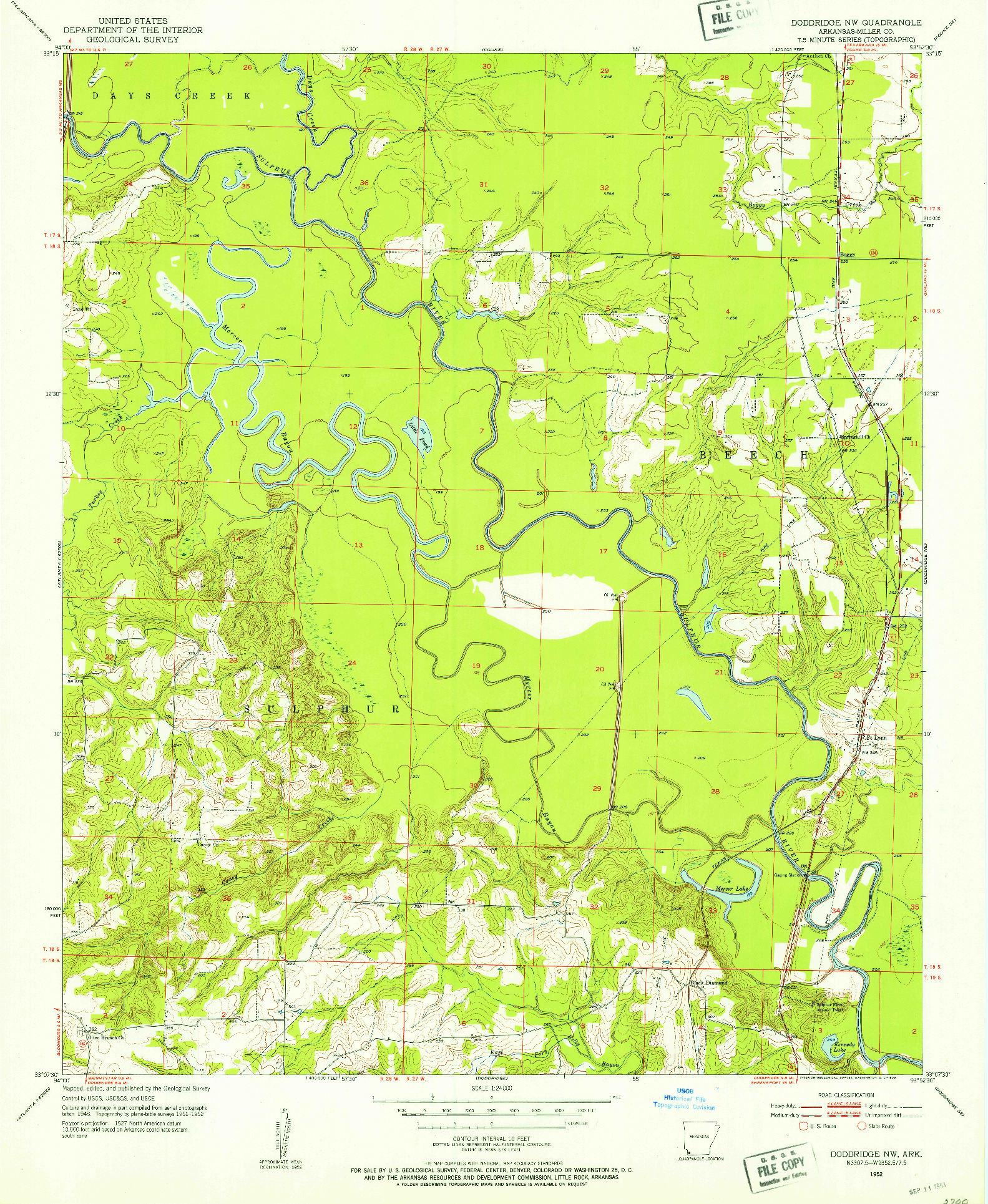 USGS 1:24000-SCALE QUADRANGLE FOR DODDRIDGE NW, AR 1952