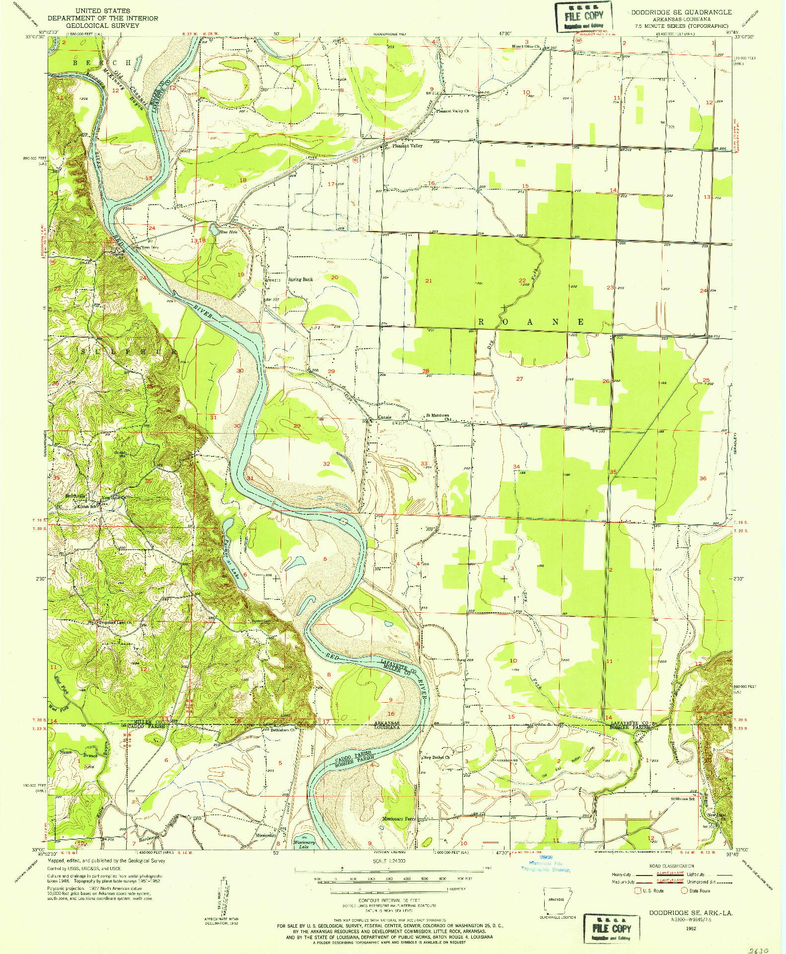 USGS 1:24000-SCALE QUADRANGLE FOR DODDRIDGE SE, AR 1952