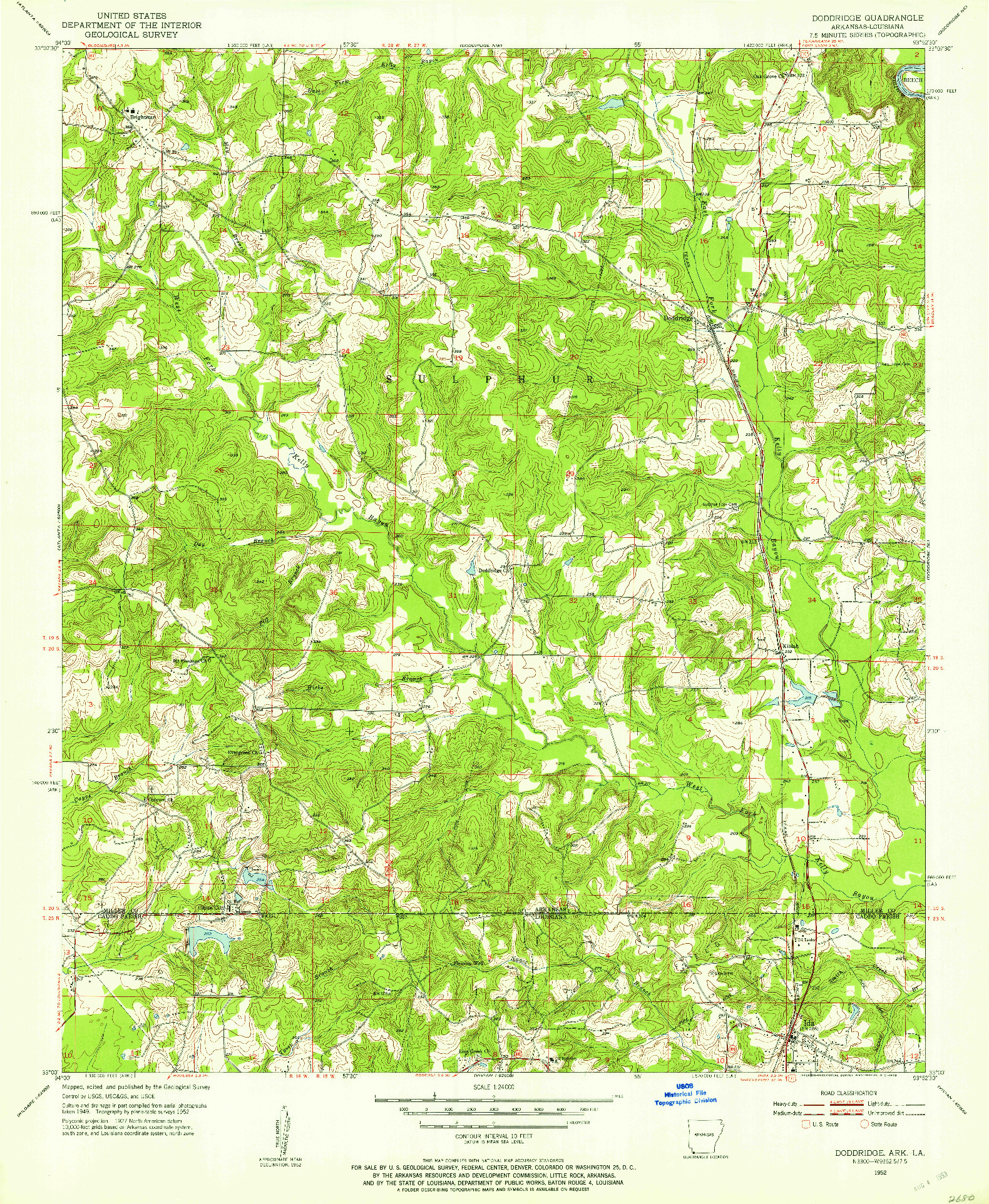 USGS 1:24000-SCALE QUADRANGLE FOR DODDRIDGE, AR 1952