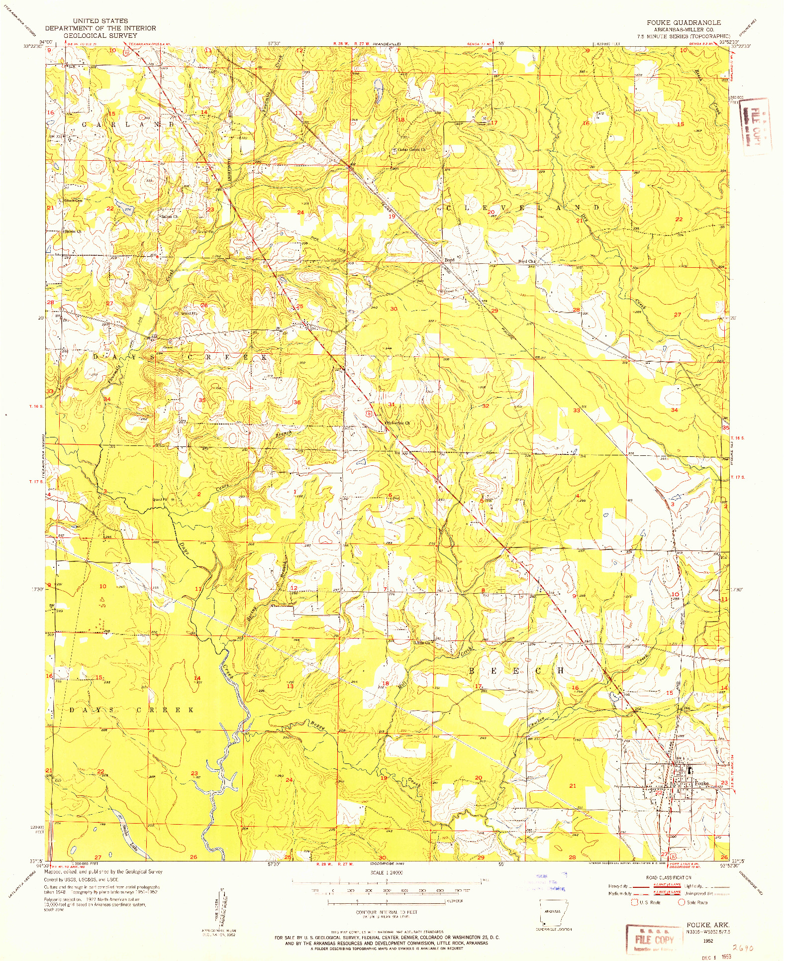 USGS 1:24000-SCALE QUADRANGLE FOR FOUKE, AR 1952