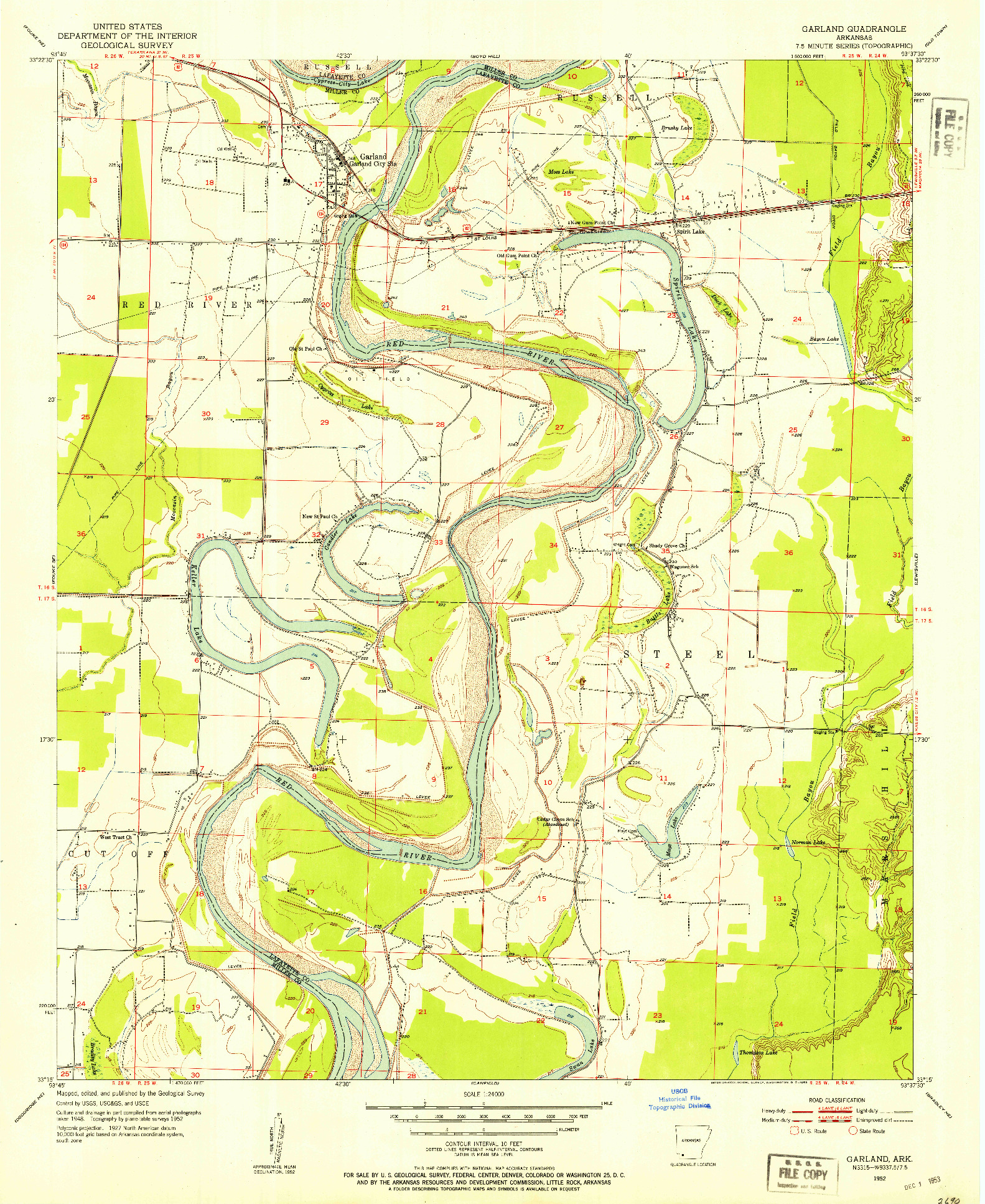 USGS 1:24000-SCALE QUADRANGLE FOR GARLAND, AR 1952