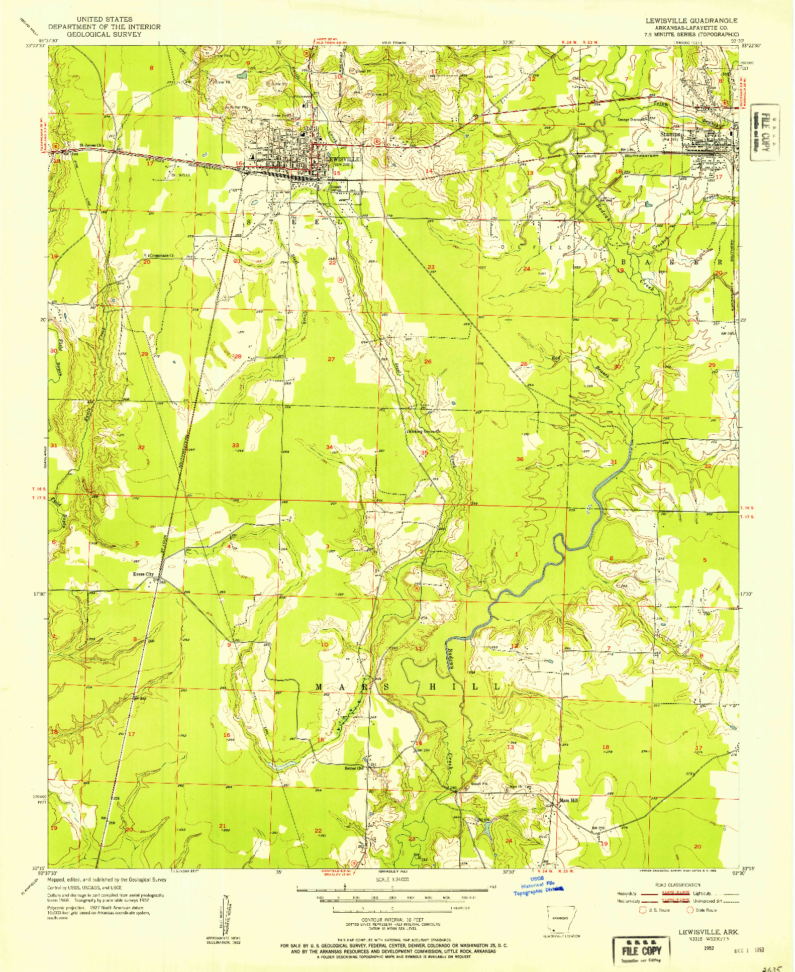USGS 1:24000-SCALE QUADRANGLE FOR LEWISVILLE, AR 1952