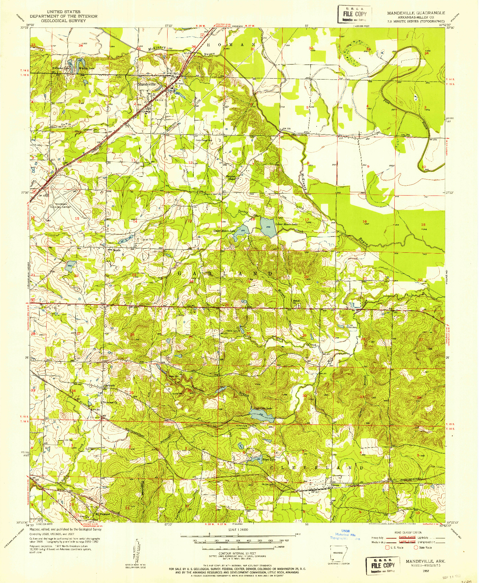 USGS 1:24000-SCALE QUADRANGLE FOR MANDEVILLE, AR 1952