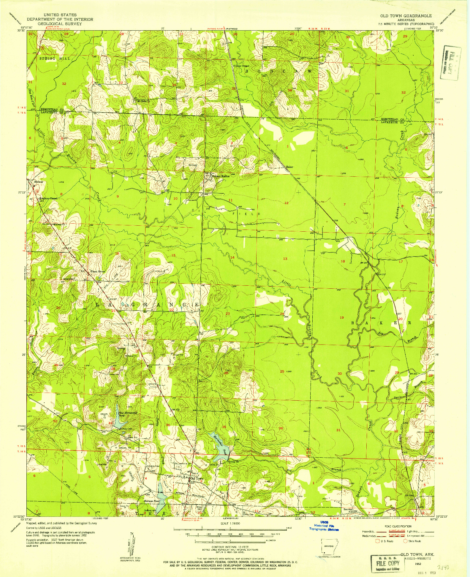USGS 1:24000-SCALE QUADRANGLE FOR OLD TOWN, AR 1952