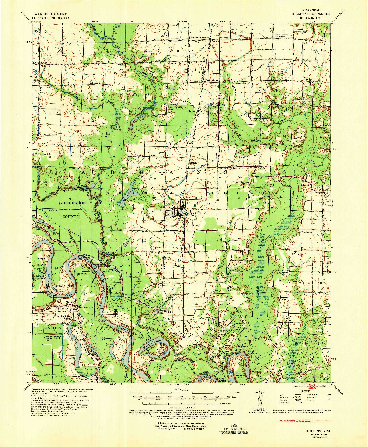 USGS 1:62500-SCALE QUADRANGLE FOR GILLETT, AR 1935
