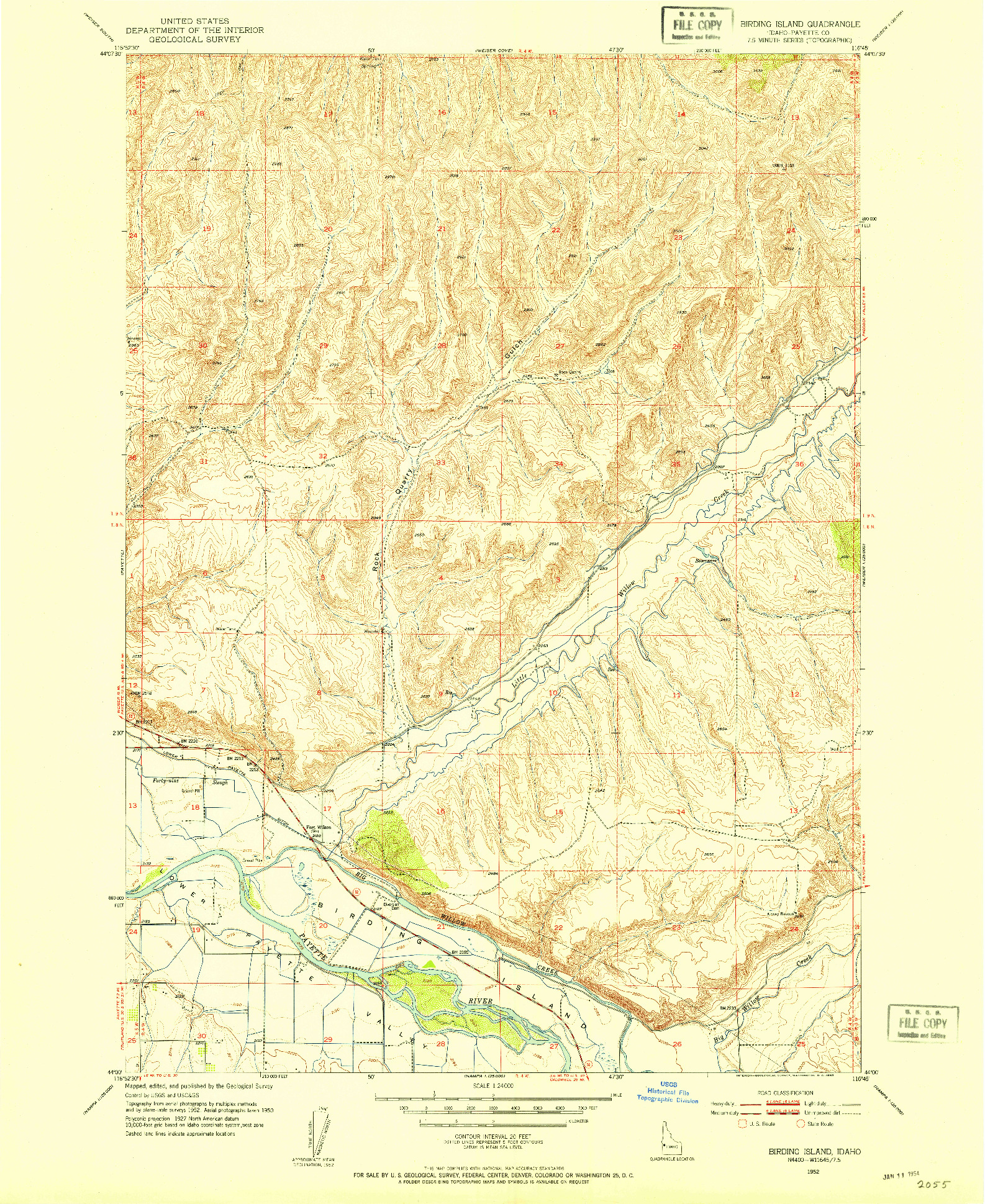 USGS 1:24000-SCALE QUADRANGLE FOR BIRDING ISLAND, ID 1952