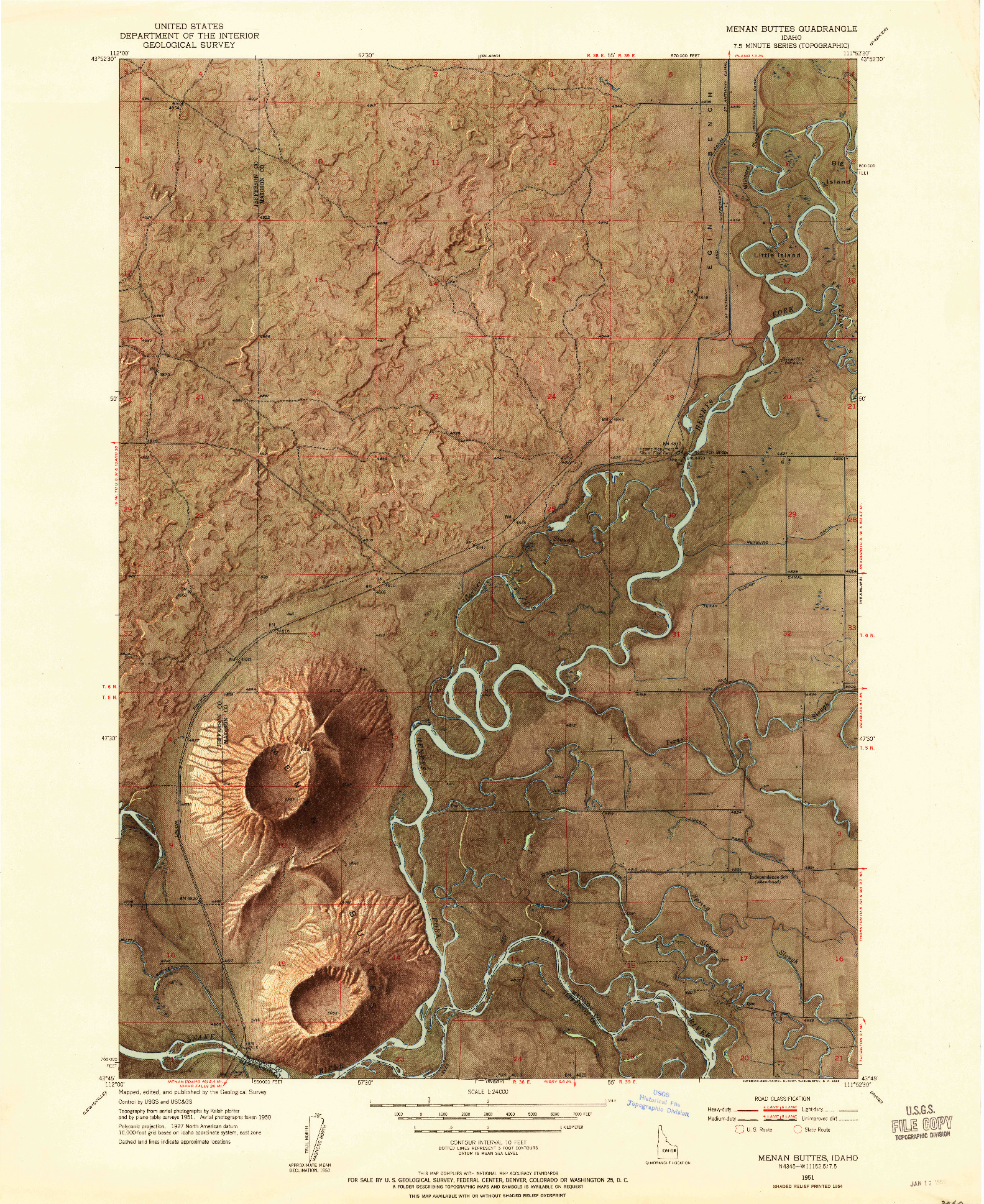 USGS 1:24000-SCALE QUADRANGLE FOR MENAN BUTTES, ID 1951