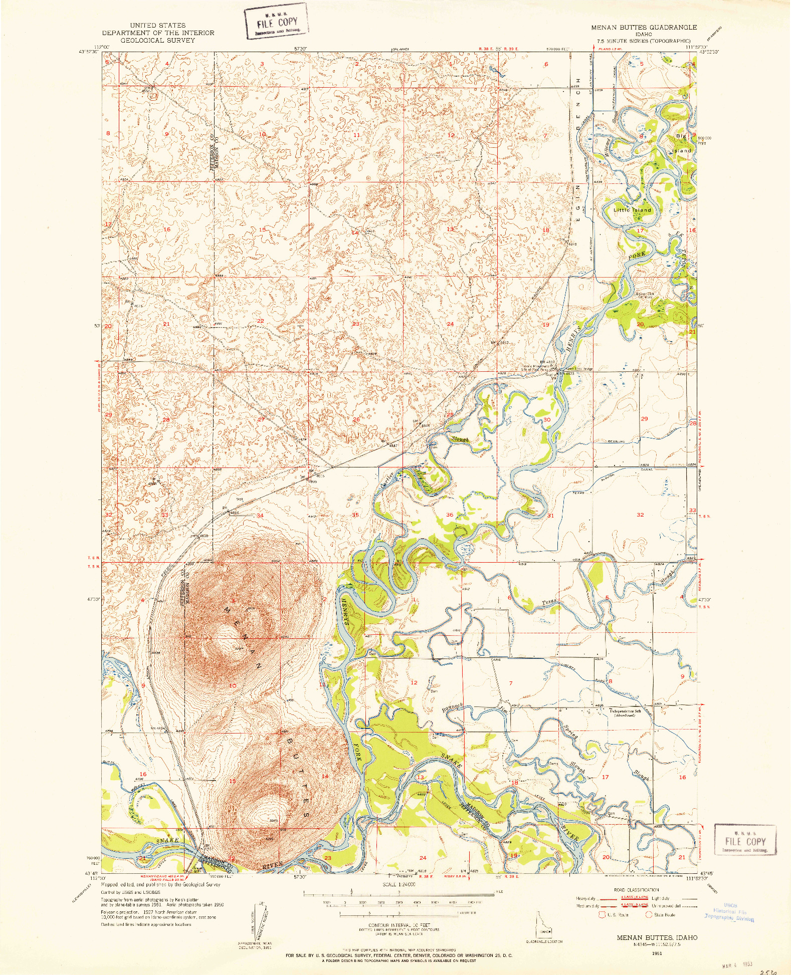 USGS 1:24000-SCALE QUADRANGLE FOR MENAN BUTTES, ID 1951