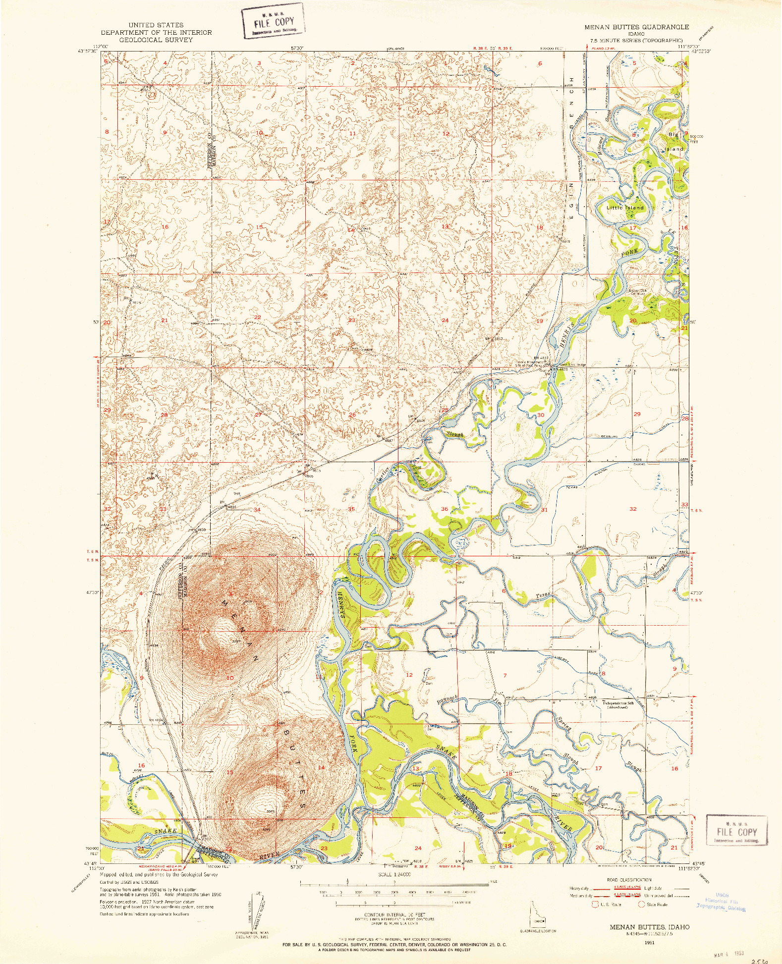 USGS 1:24000-SCALE QUADRANGLE FOR MENAN BUTTES, ID 1951