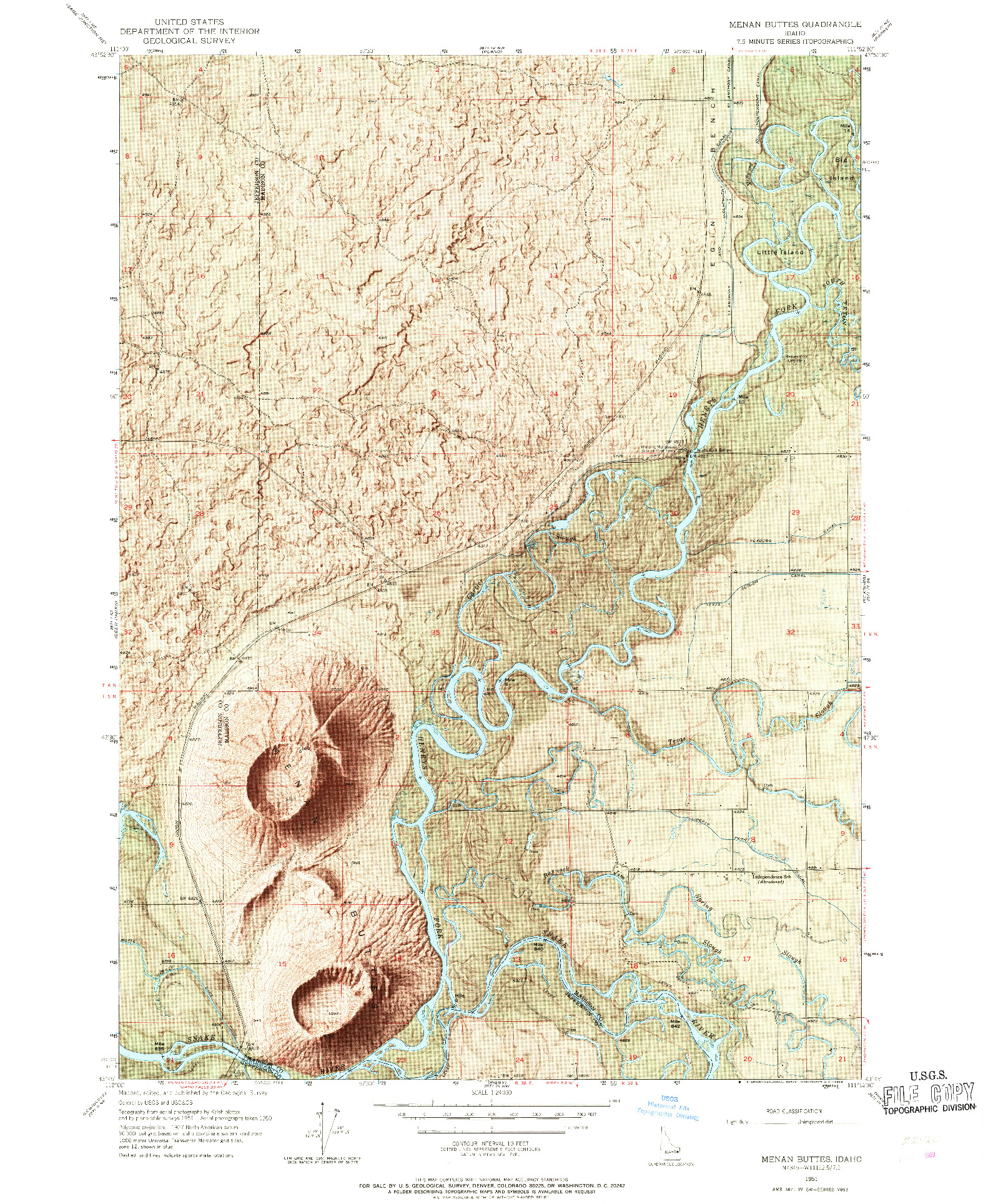 USGS 1:24000-SCALE QUADRANGLE FOR MENAN BUTTES, ID 1951