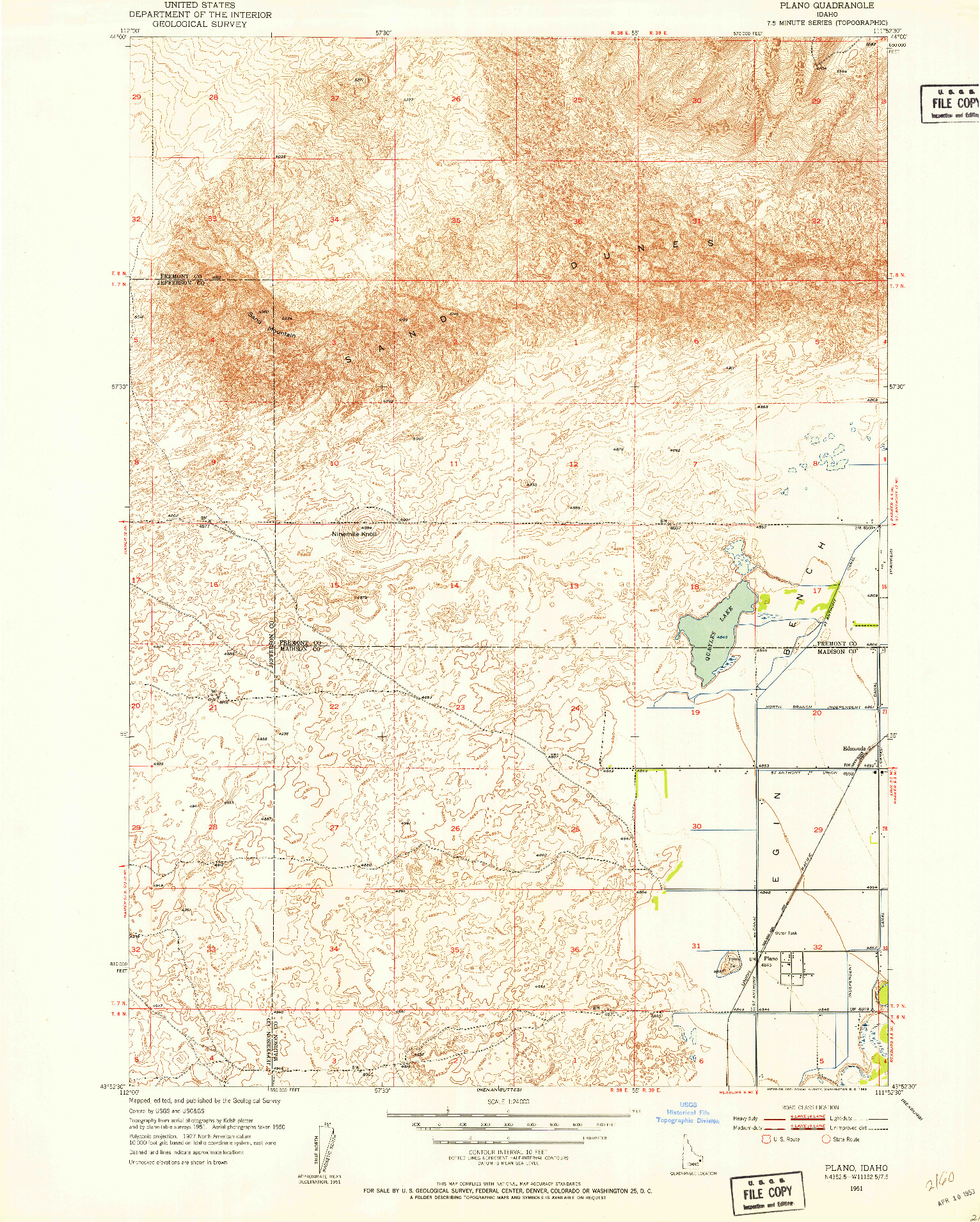 USGS 1:24000-SCALE QUADRANGLE FOR PLANO, ID 1951