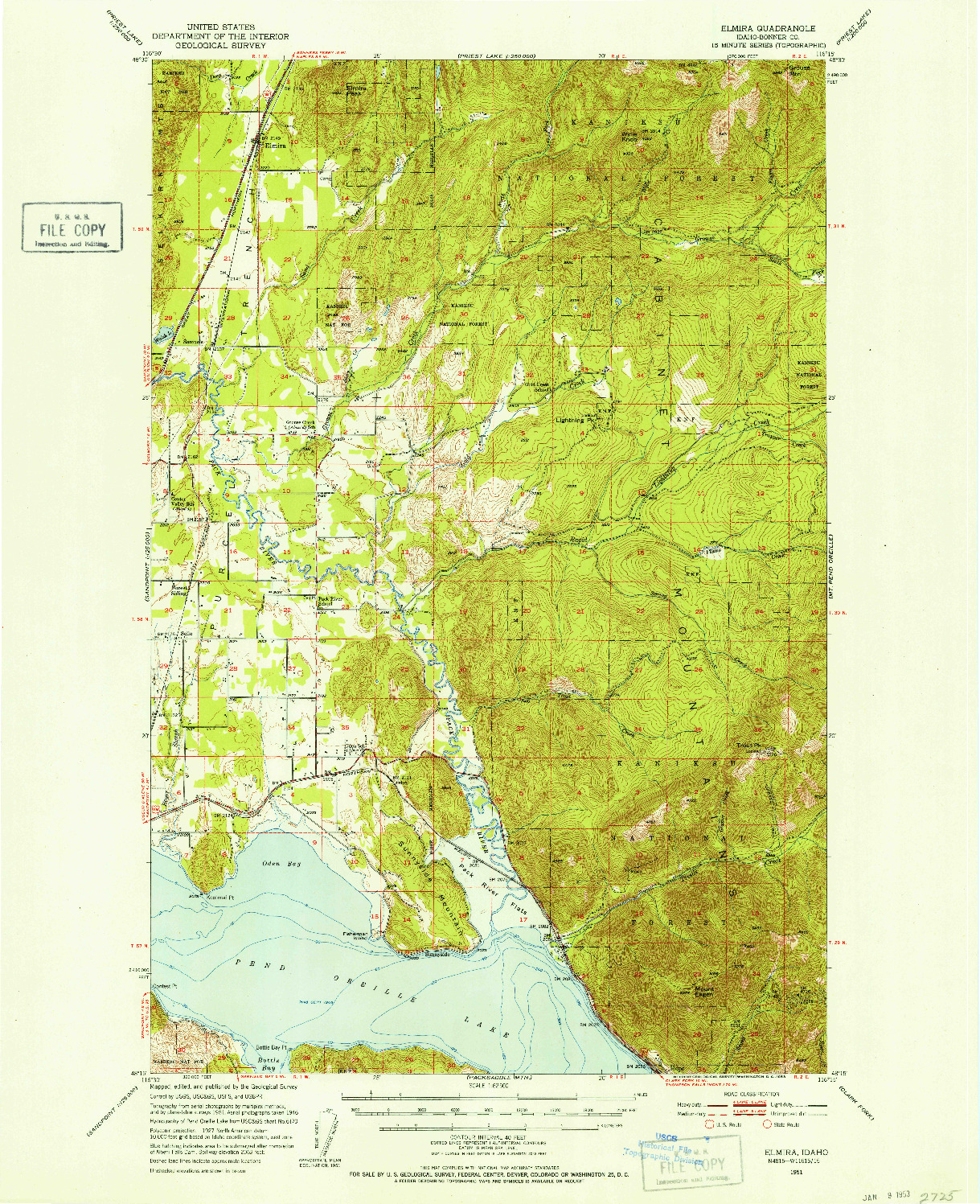 USGS 1:62500-SCALE QUADRANGLE FOR ELMIRA, ID 1951