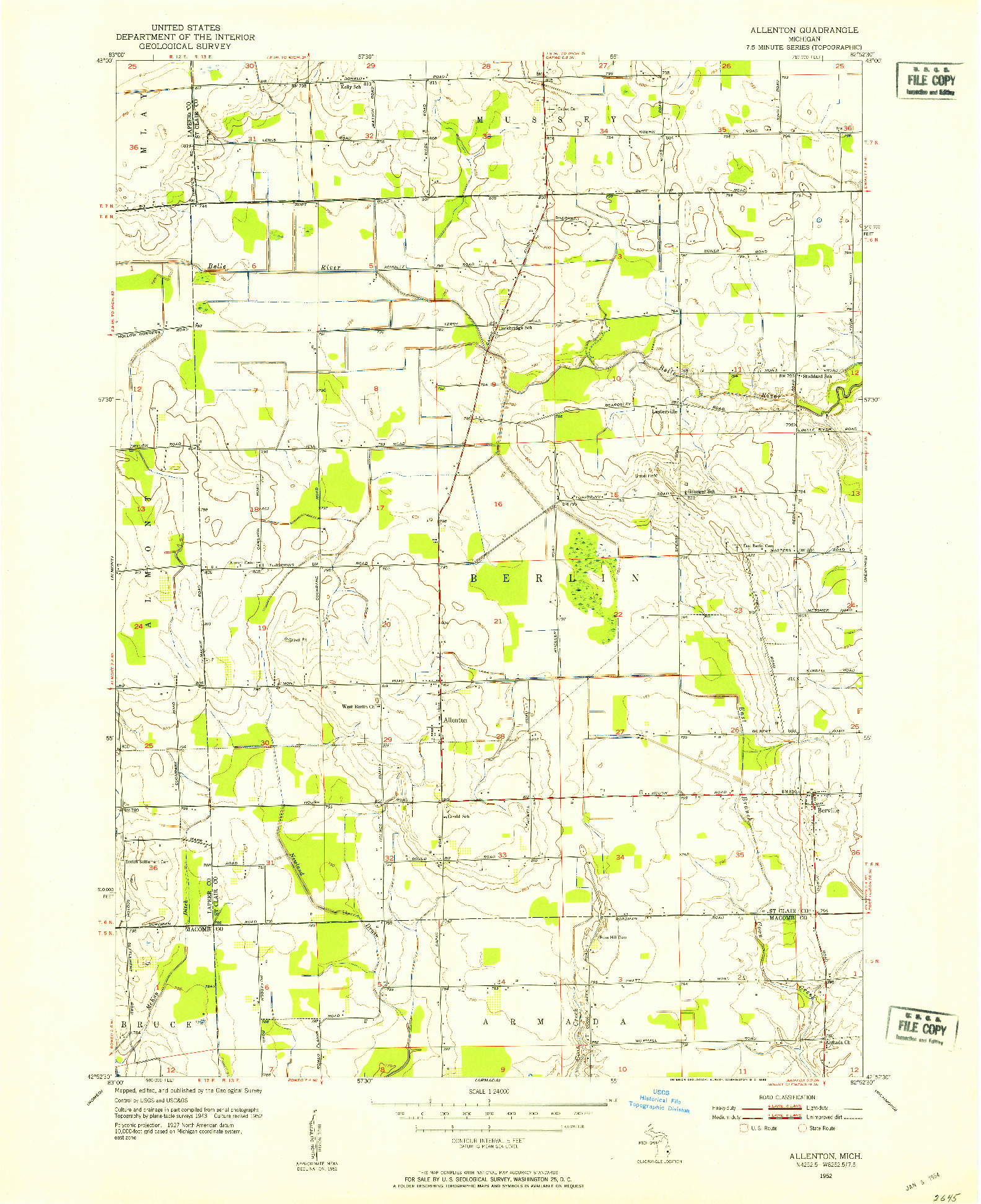 USGS 1:24000-SCALE QUADRANGLE FOR ALLENTON, MI 1952