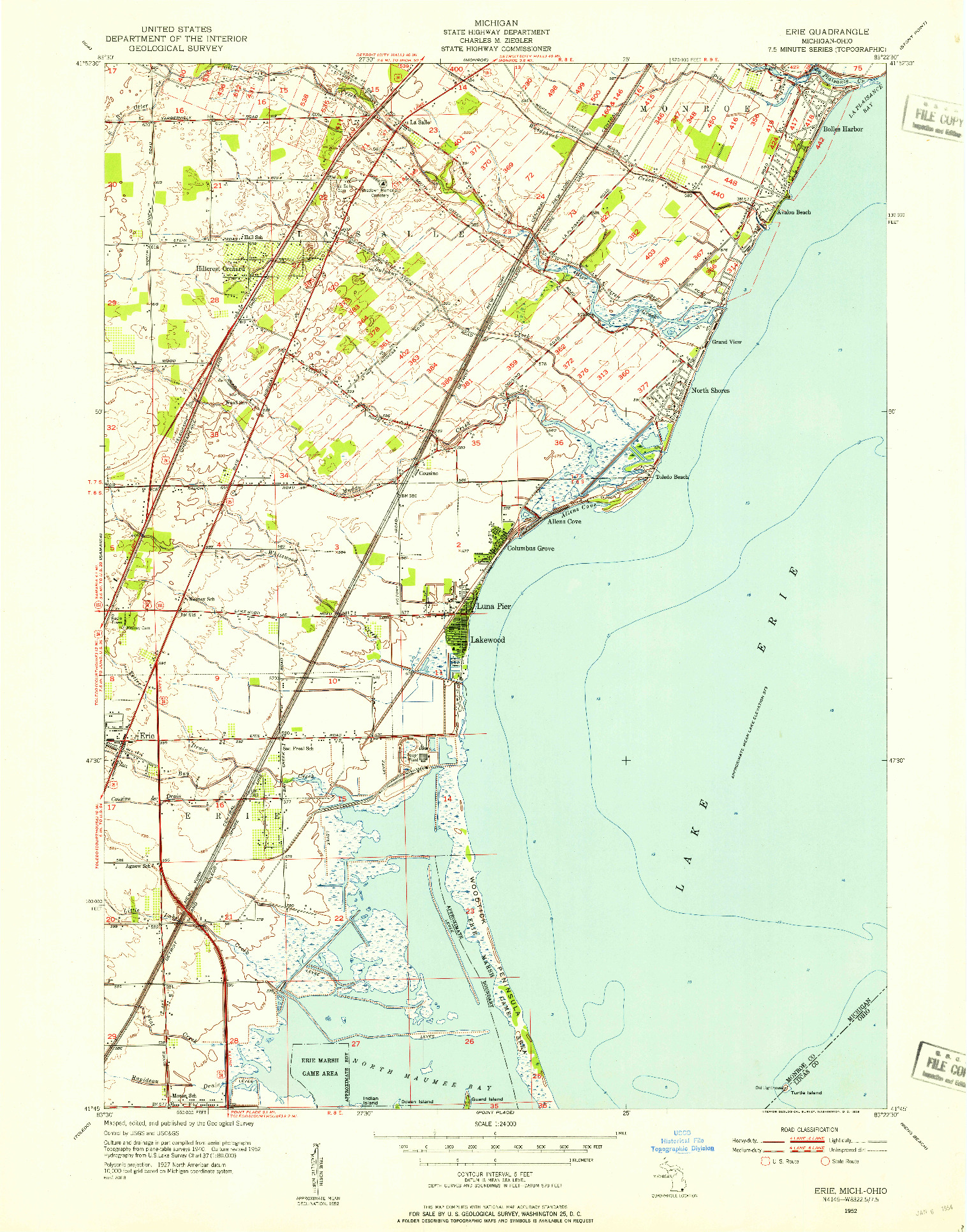 USGS 1:24000-SCALE QUADRANGLE FOR ERIE, MI 1952